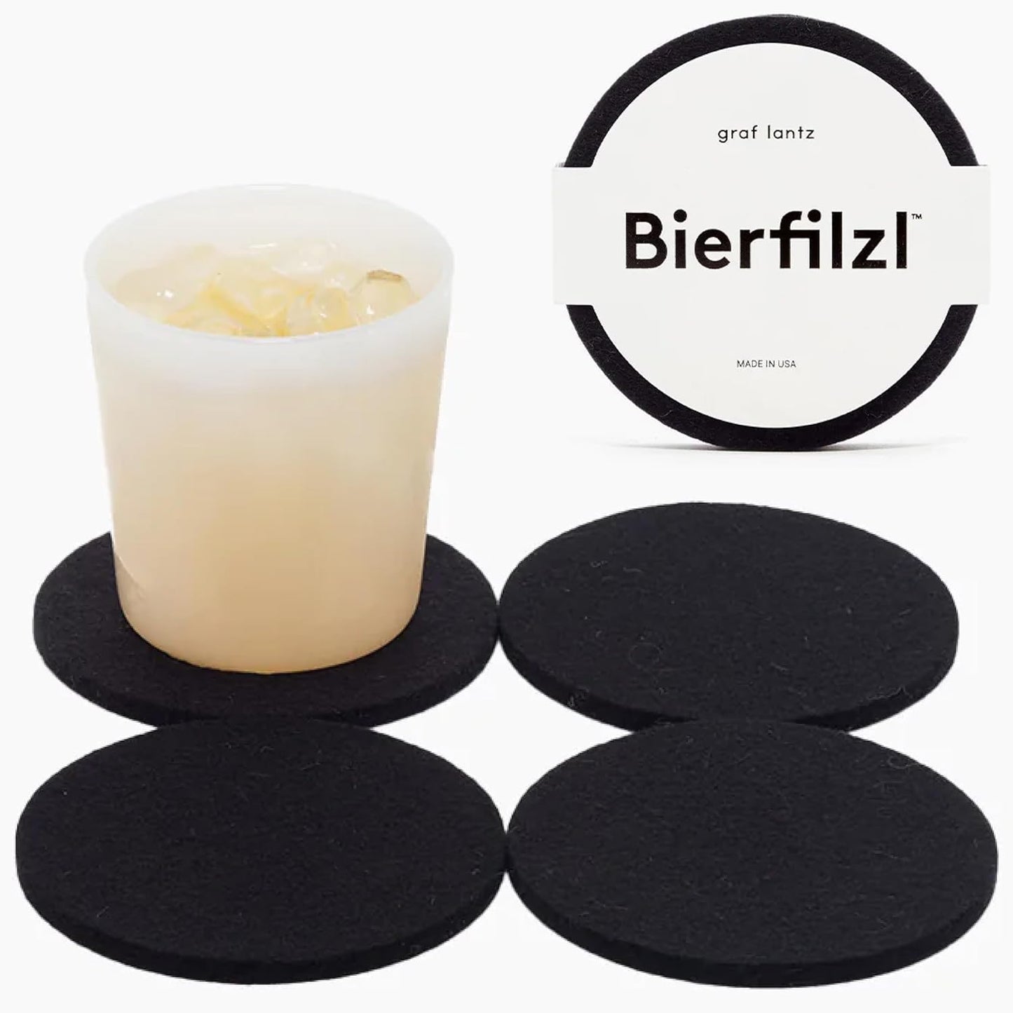 Graf Lantz - Bierfilzl Merino Wool Round Coasters Set of 4 - Black (4" Circles) - Absorbs 30% of Weight - German Wool - Heat Resistant, Sustainable, & Reusable - Home Decor & Coffee Table Decor