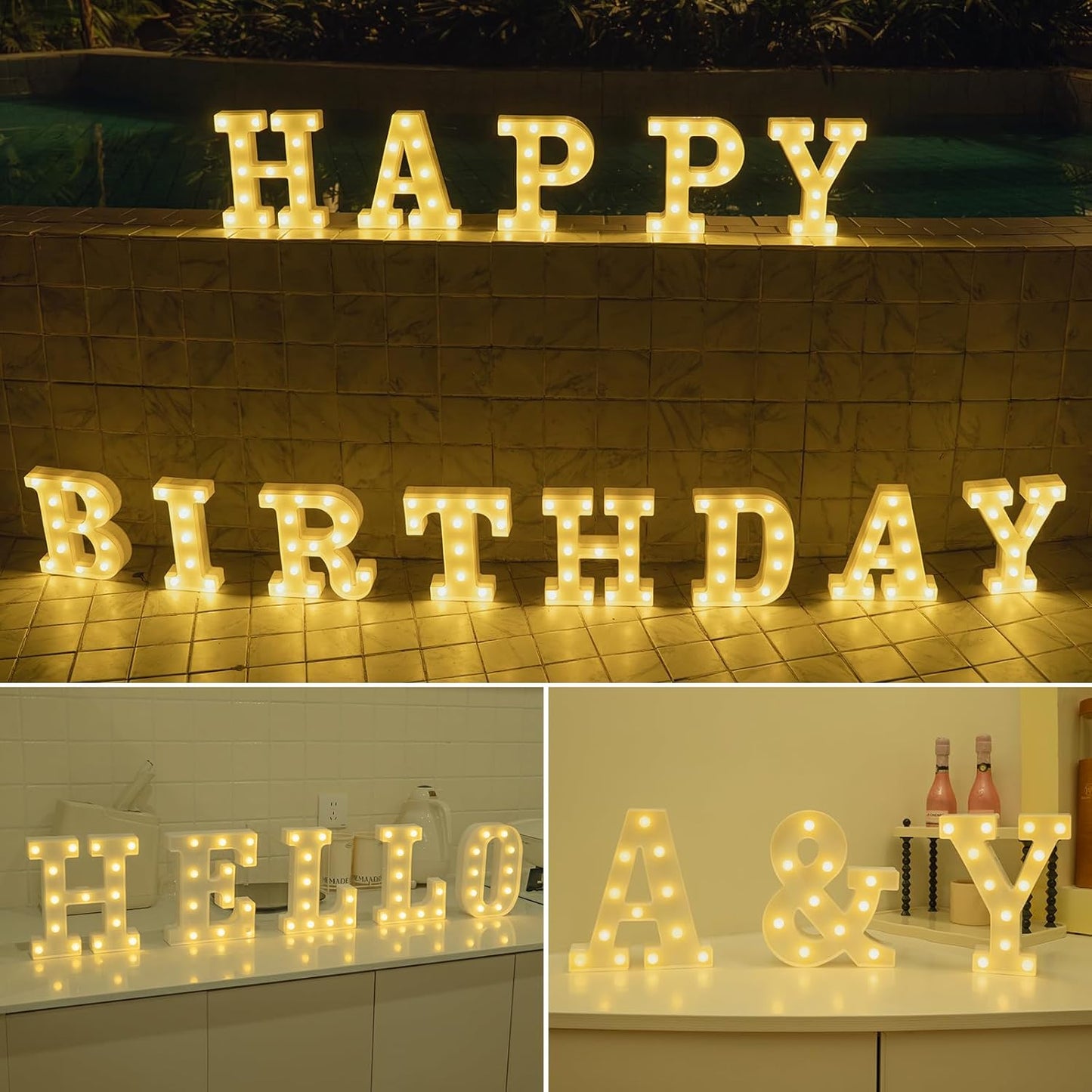 Foaky LED Letter Lights Sign Marquee Light Up Letters Sign for Night Light Wedding/Birthday Party Battery Powered Christmas Lamp Home Bar Decoration(G)