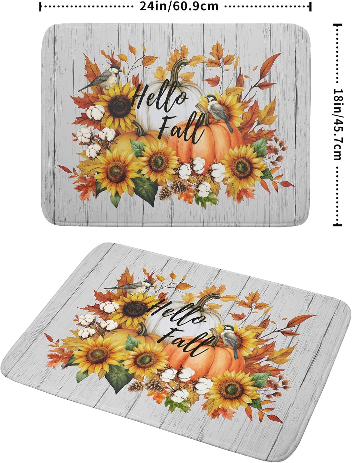 Hello Fall Sunflowers Dish Drying Mat for Kitchen Counter,Autumn Pumpkin Maple Leaves Drying Mat 18 x 24 Inch with High Absorbent Microfiber Dish Drying Drainer Mat for Coffee Bar