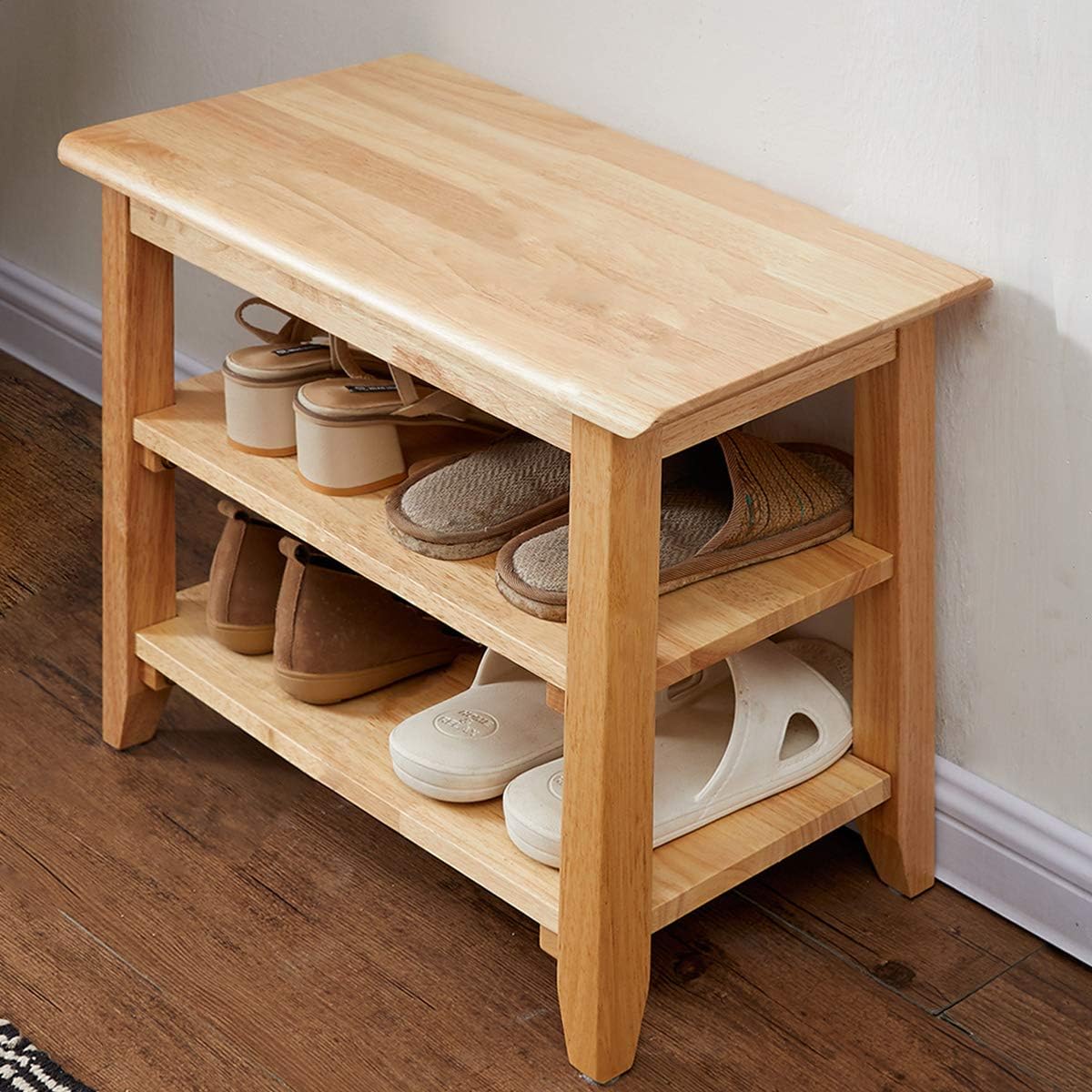 XKZG Storage Bench Wooden Shoe Rack Bench Simple Style Wood Entryway Bench (Natural,23.6")