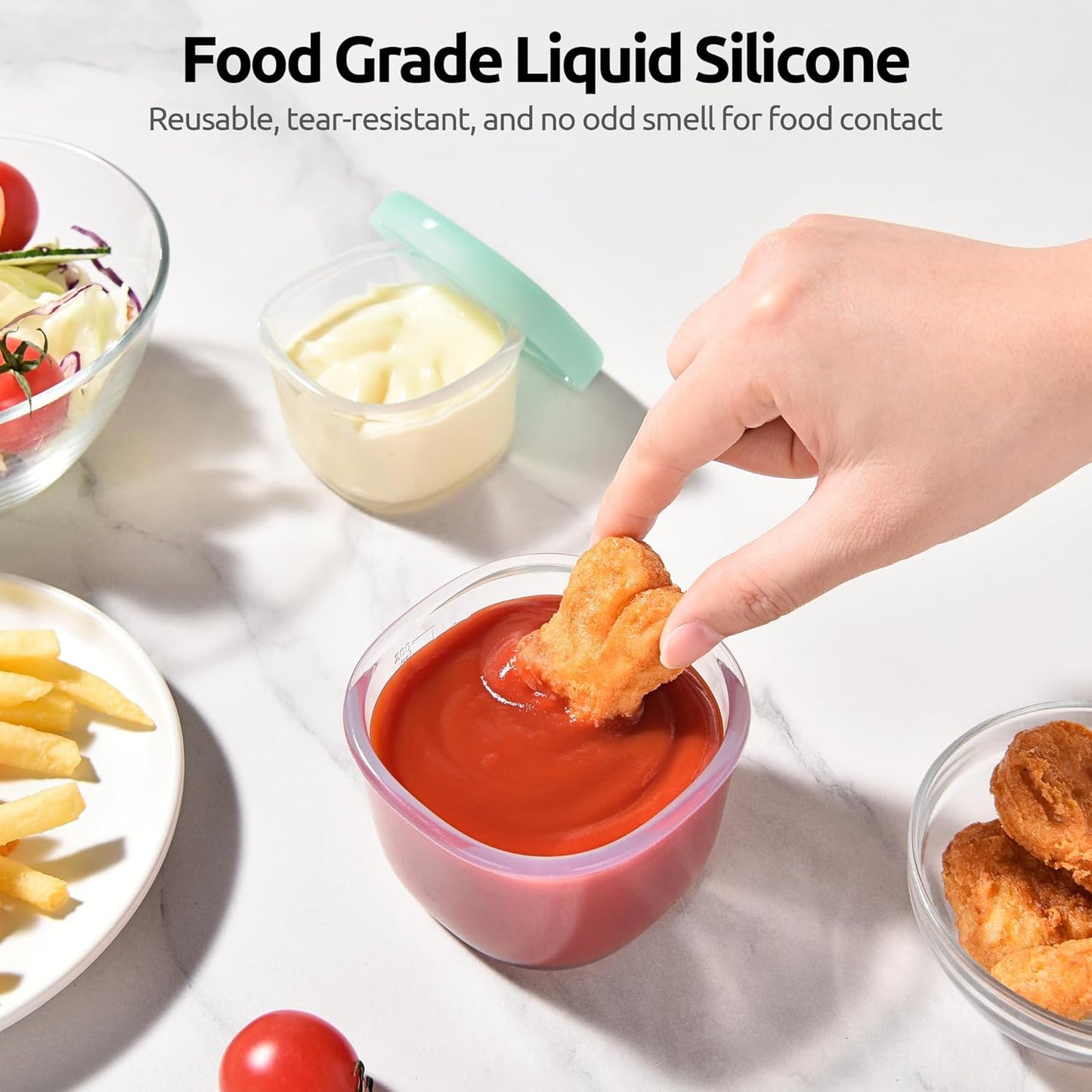 U-Taste 3oz 6oz Small Storage Containers: Food Grade Liquid-Silicone Freezer Box with Airtight Lid, Microwave Safe with Clear Measurements, Reusable for Meal Prepping Portion (Set of 4, Aqua Sky)