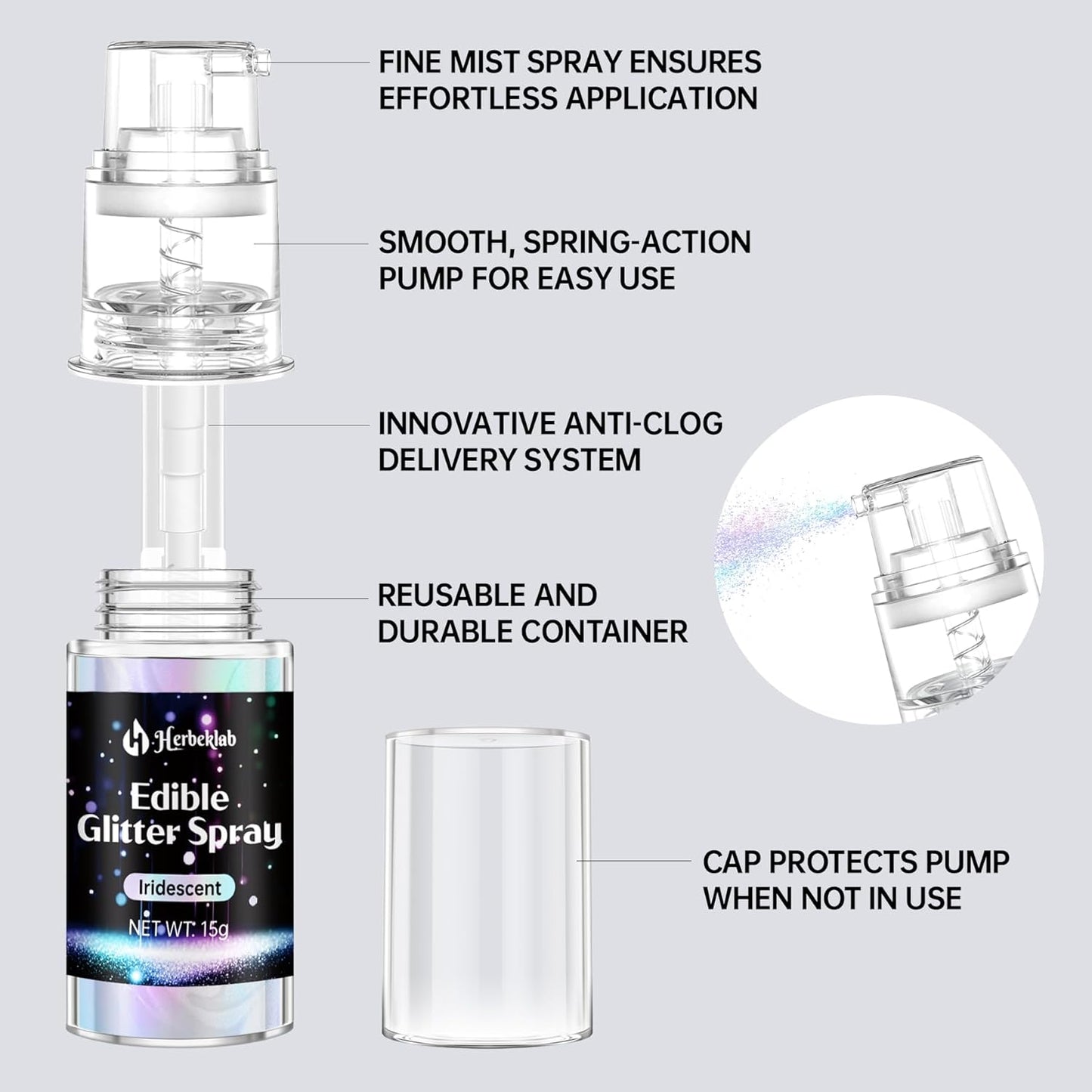 Green Edible Glitter Spray - 15g Edible Green Glitter for Cakes Food Grade Metallic Shimmer Powder Cake Spray for Cookie Decorating Chocolate Strawberry