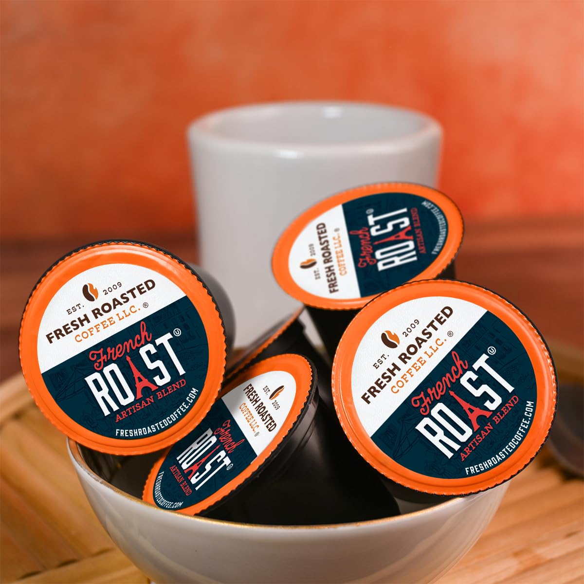 Fresh Roasted Coffee, French Roast, Dark, 24 Pods for K Cup Brewers