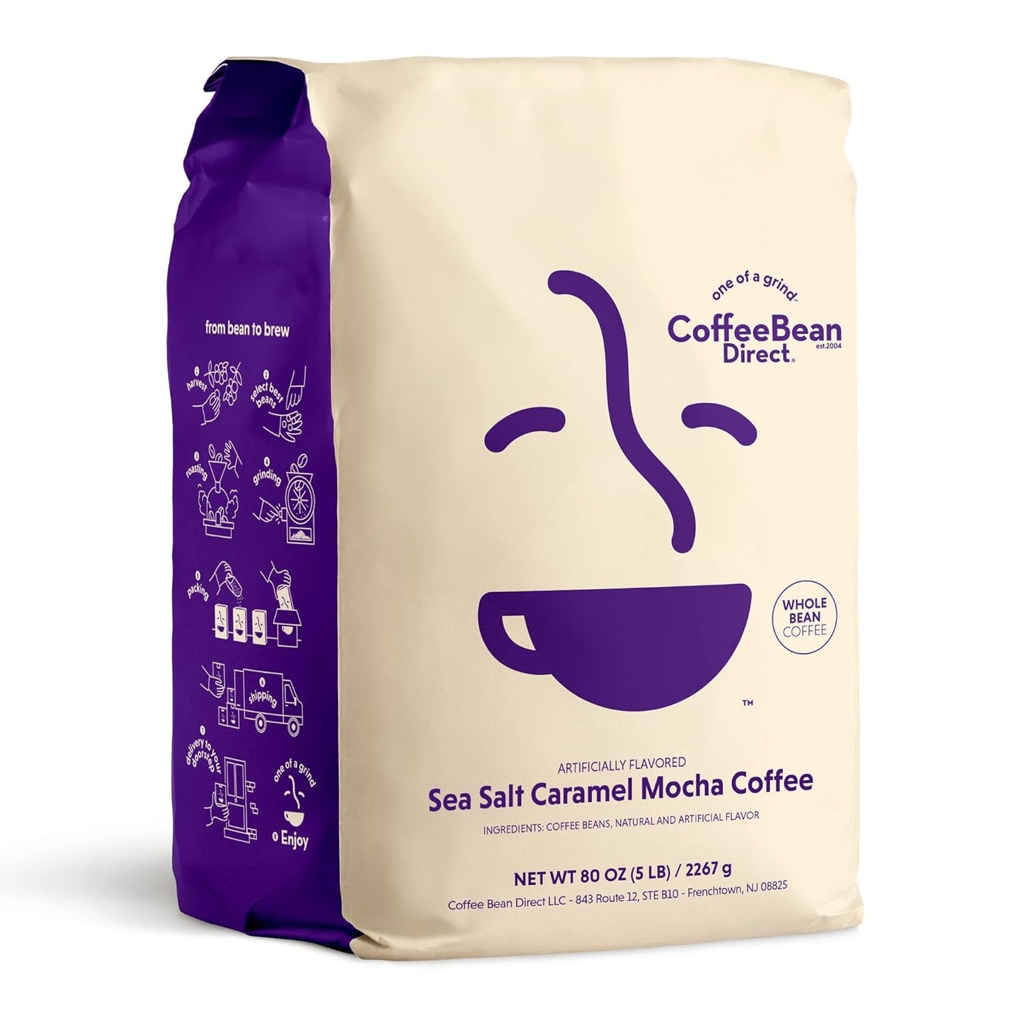 Coffee Bean Direct Sea Salt Caramel Mocha Flavored, Whole Bean Coffee, 5 Pound Bag (Pack of 1)
