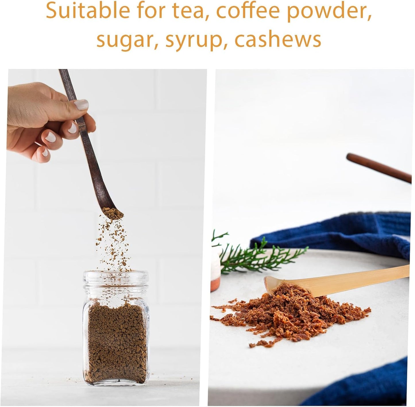 2 Pcs Matcha Spoons, Bamboo Scoop Tea Leaf Sticks Tea Whisk Scooping Teas Ceremony Utensil Chashaku Hooked Green Teas Spoon for measuring Coffee Powder Espresso Lover Spices Condiments