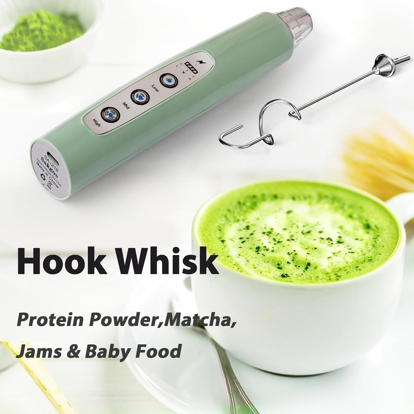 Milk Frother Rechargeable Handheld-Electric Whisk 3 Speed Adjustable, Coffee Frother Wand with 3 Stainless Whisks, Electric Foam Maker, Drink Mixer Blender for Latte Cappuccino Matcha Egg