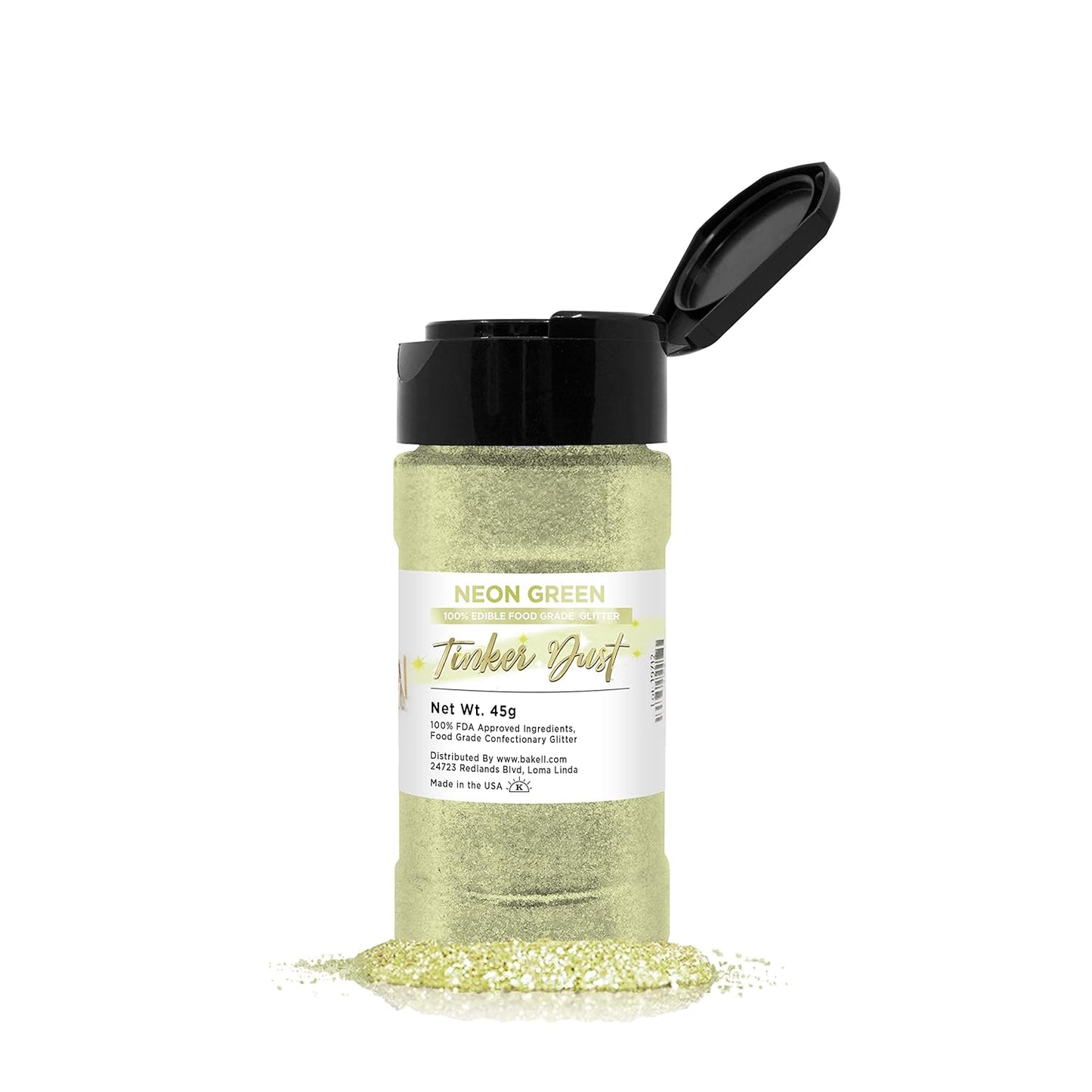 Tinker Dust - Neon Green (45g 1x Shaker Jar) | Edible Glitter for Cakes, Cupcakes, Cake Pops, Drinks, Desserts by Bakell