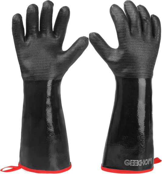 GEEKHOM 18-Inch Heat Resistant Gloves 932°F for BBQ Grilling, Waterproof Long Sleeve Anti-Slip Cooking Gloves – Textured Grip Protection