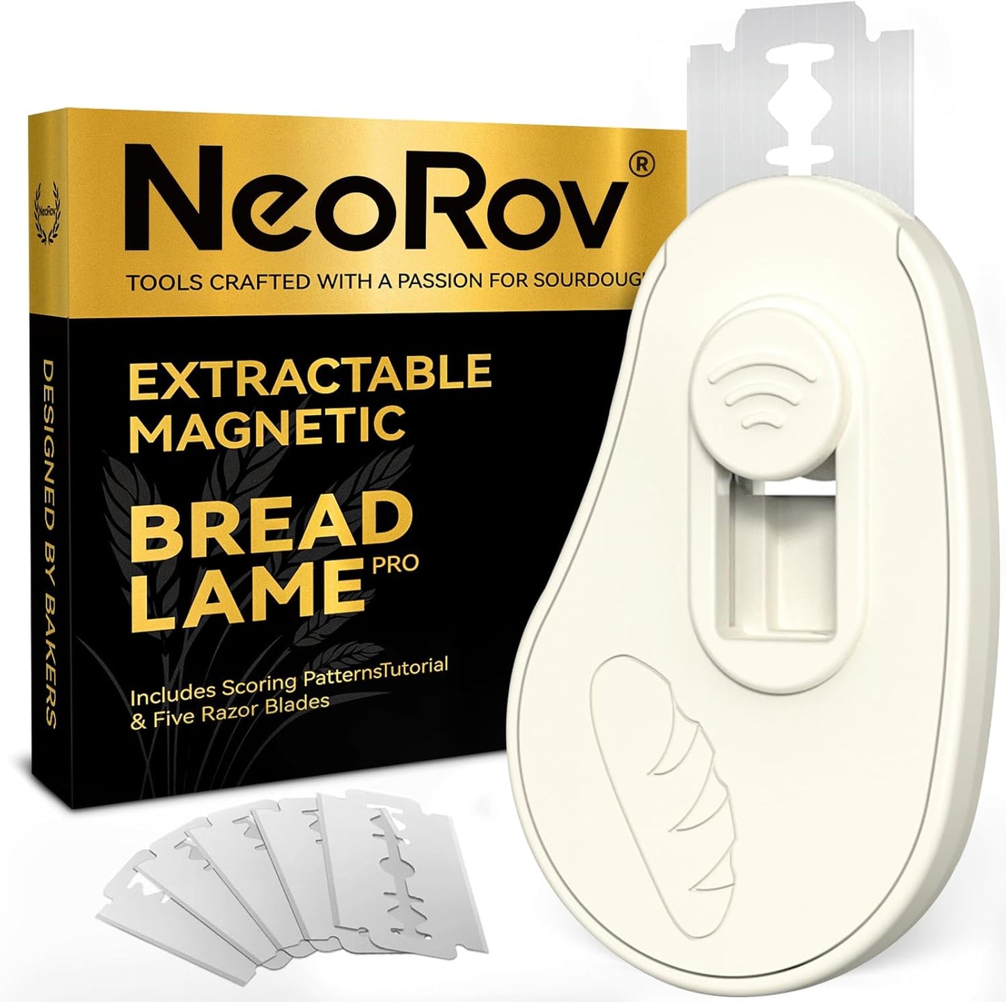 Extractable & Magnetic Bread Lame Dough Scoring Tool - Professional Sourdough Scoring Tool - Sourdough Bread Baking & Bread Scoring Tool - Scoring Patterns booklet & 5 Razor Blades (Cream)
