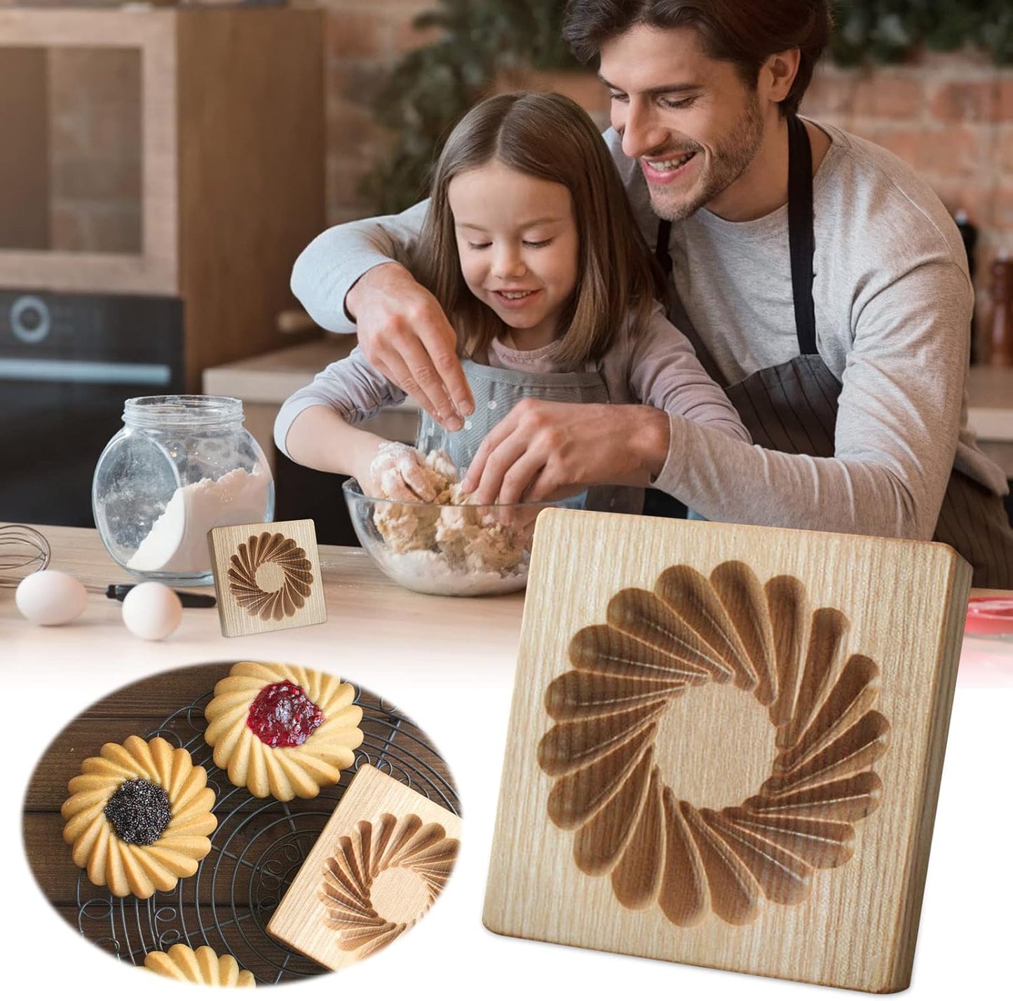 Wooden Cookie Biscuit Mold, 3D Baking Mold, Embossing Craft Decorating Baking Tool, Suitable for Halloween Thanksgiving Christmas Kitchen DIY (Shape E 10 * 10 * 2)