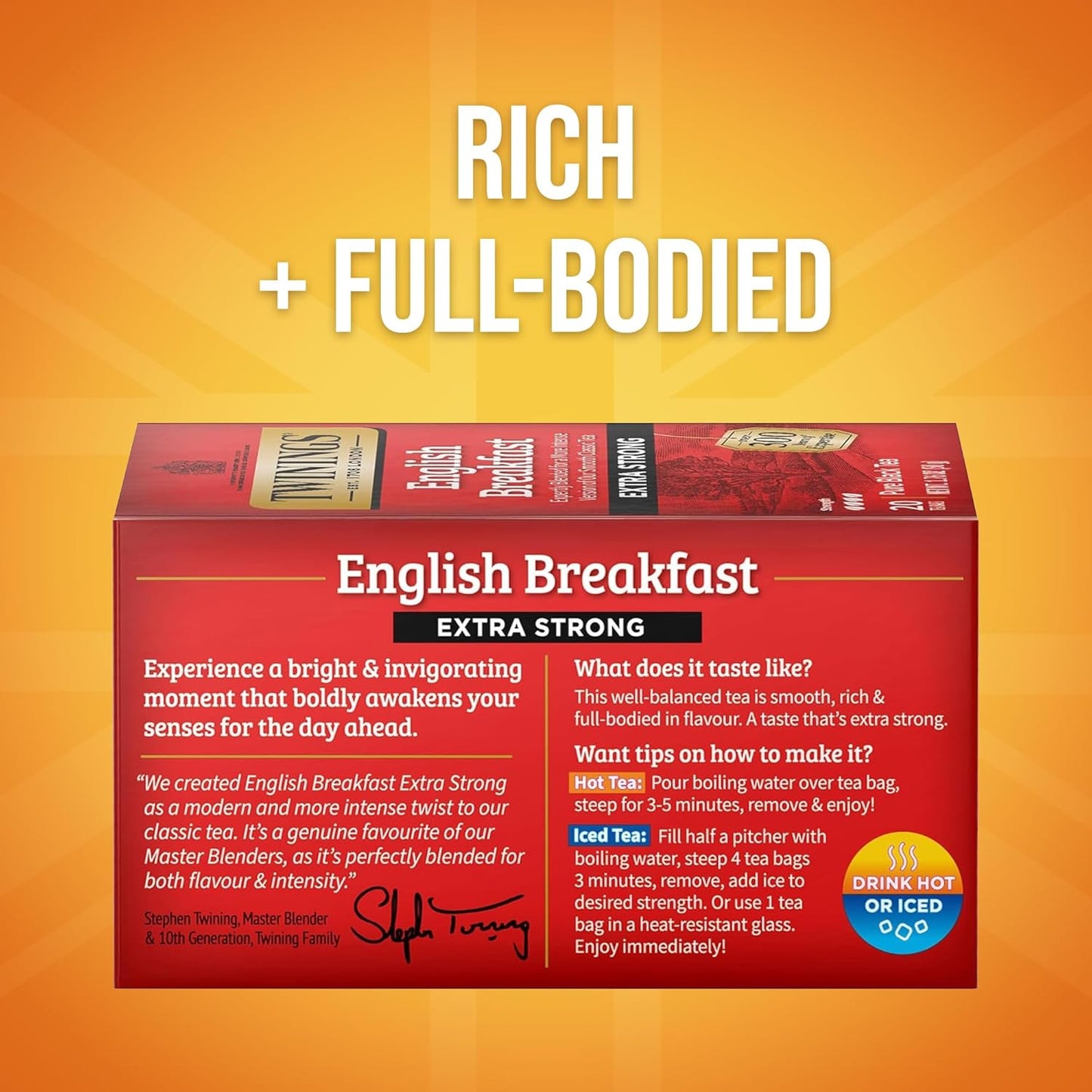 Twinings Extra Strong English Breakfast Black Tea Individually Wrapped Bags, 20 Count (Pack of 6), Robust, Caffeinated, Enjoy Hot or Iced, 120 Teabags