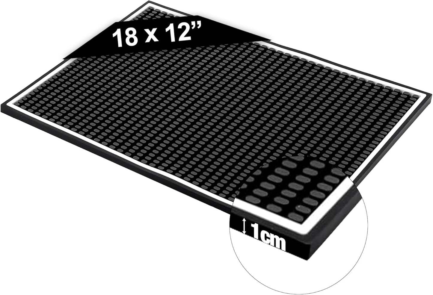 Premium Rubber Bar Mats for Countertop 18" x 12" White Edge Black Bar Mats for Bartending, Bar Service Mat, Home Bar, Coffee Mat Spill Matt (1 Piece)