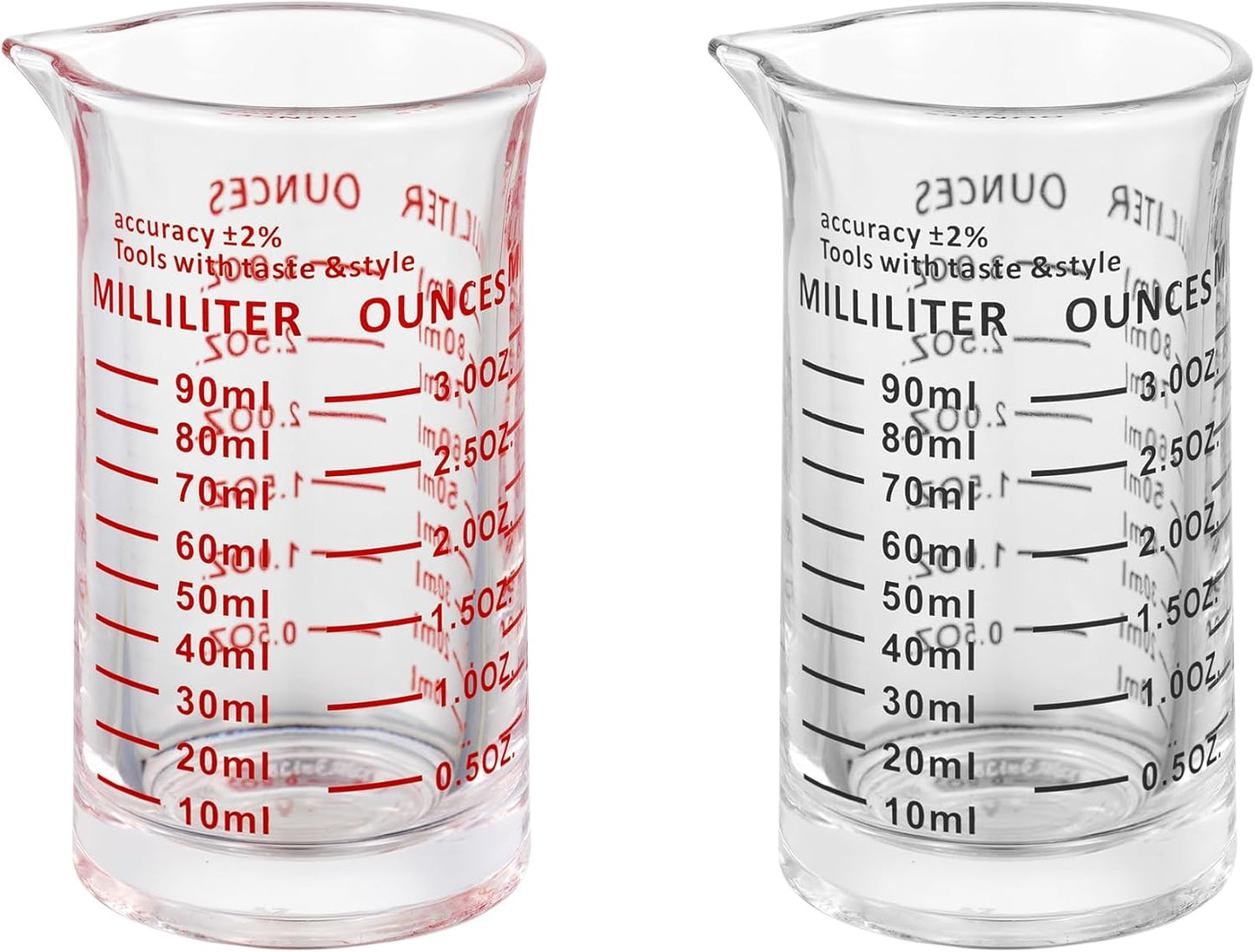 Ackers 3oz/90ml Glass Measuring Cup – Shot Glass with Double Scale-Ounce,Ml Markings for Kitchen & Bar(Pack of 2)