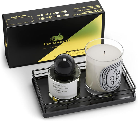 Bathroom Tray for Counter, Oak Wooden 7.5" L Decorative Vanity Tray for Dresser Tops Perfume Jewelry Makeup Candle Soap Sponge Holder for Kitchen Countertop Organizer Coffee Table Decor Bar Black