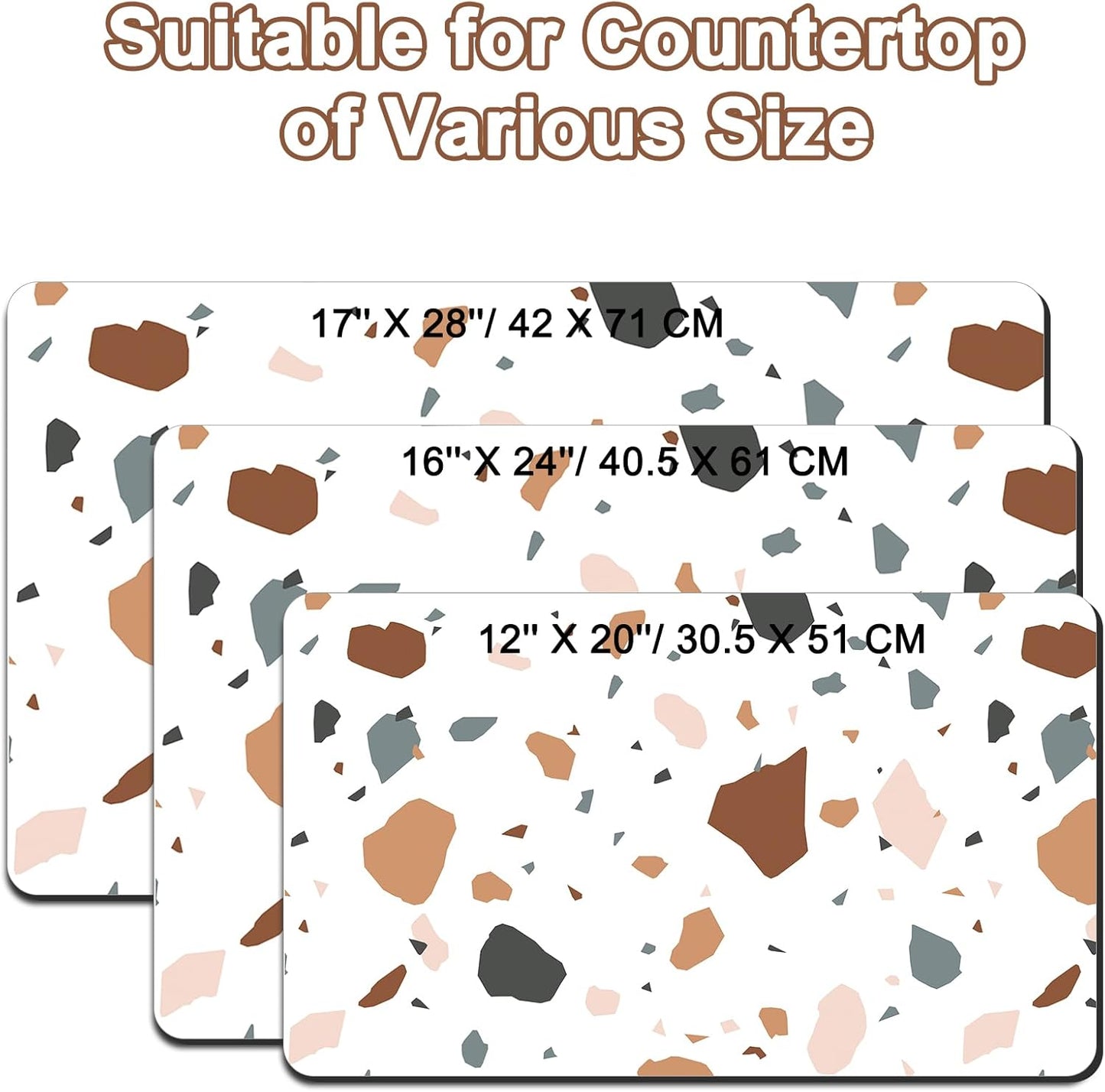 Coffee Bar Mat for Countertop, 17" X 28” Super Absorbent Dish Drying Mat, Large Kitchen Counter Mats Fits Under Coffee Maker, Non-slip Espresso Machine Pad, Terrazzo