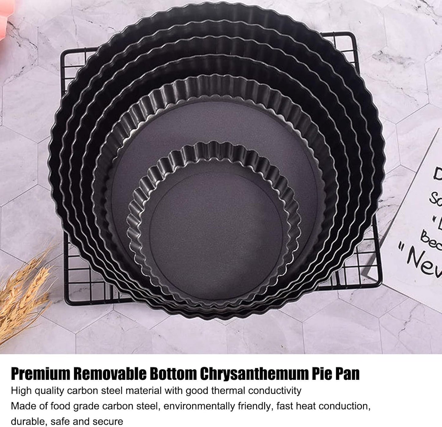 Fluted Tart Pan with Removable Bottom, Carbon Steel Round Tart Pan, Deep Baking Dish Pie Plate for Cakes Pies ([Thickened] 13-inch live bottom pie plate)