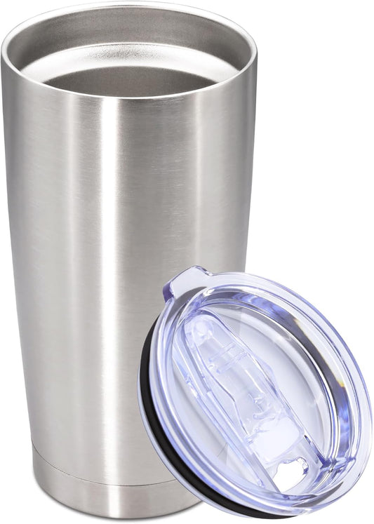 20oz Tumbler Stainless Steel Tumbler Cup with Lid Vacuum Insulated Double Wall Travel Mug, Durable Powder Coated Travel Coffee Tumbler Mug for Hot & Cold Drinks, Stainless Steel,1 Pack