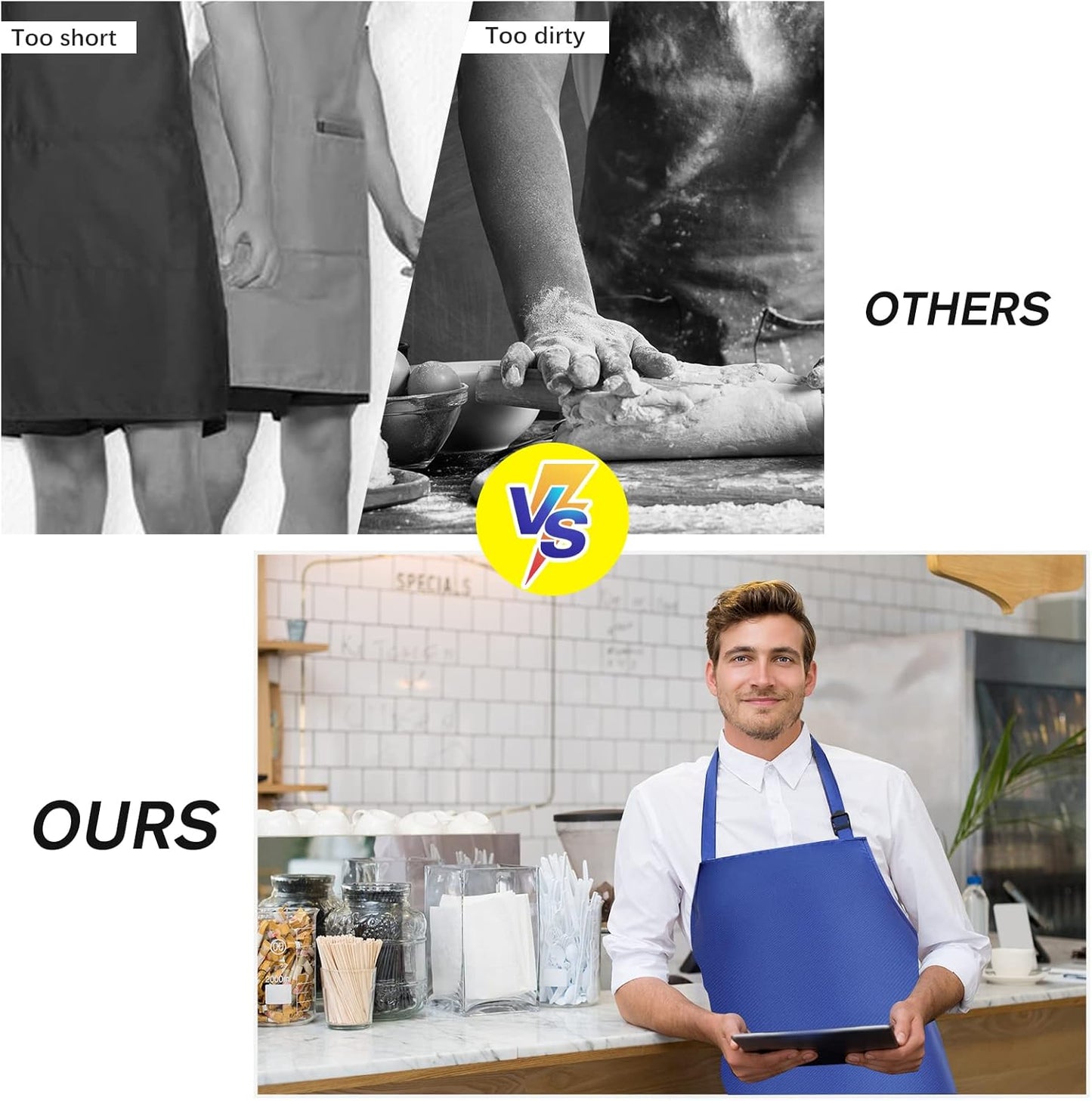 2 Pack Waterproof Rubber Vinyl Apron 40 Inch Light Duty Model Chemical Resistant Work Apron Clothes Durable Extra Long Black with Adjustable Bib Apron for Dishwashing Lab Work Butcher Cleaning Blue