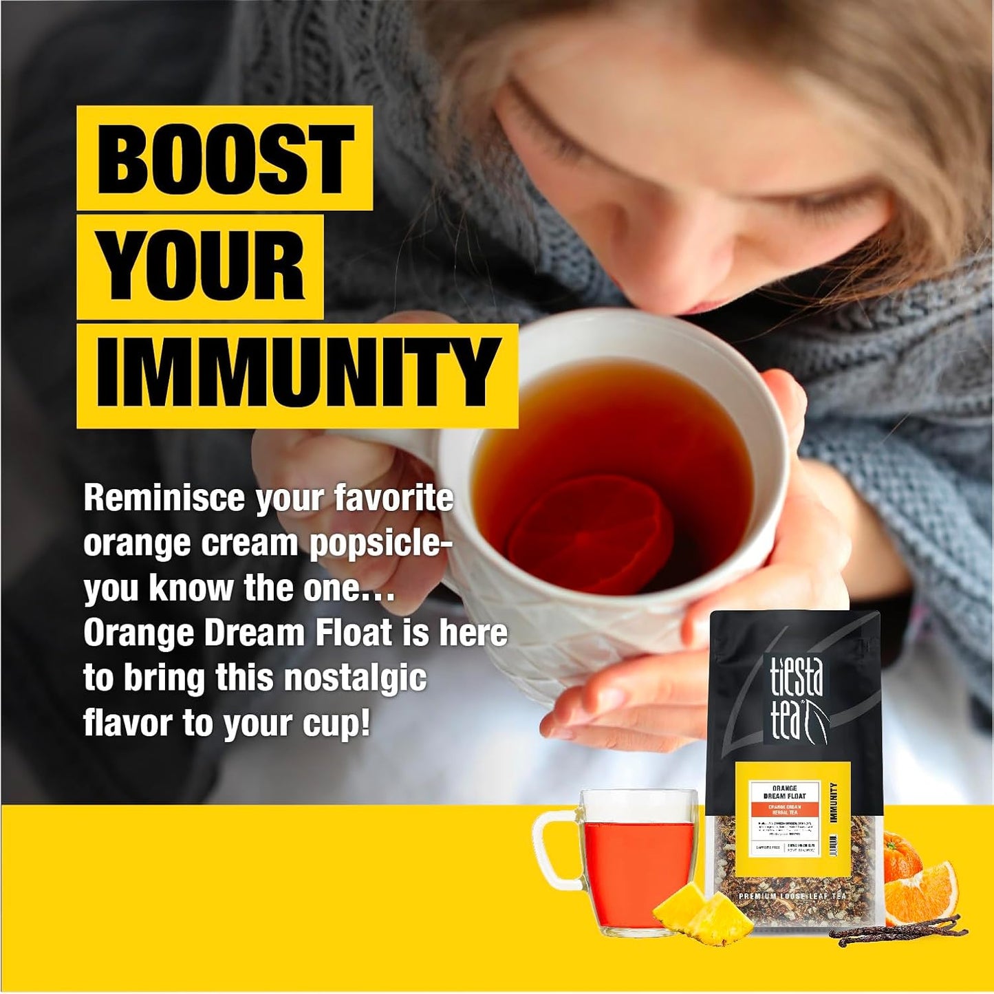 Tiesta Tea - Orange Dream Float Tea, Loose Leaf, Orange Cream Herbal Tea, Premium Caffeine-Free Tea Blend, Make Hot or Iced & Up to 200 Cups, 16 oz Resealable Bulk Pouch