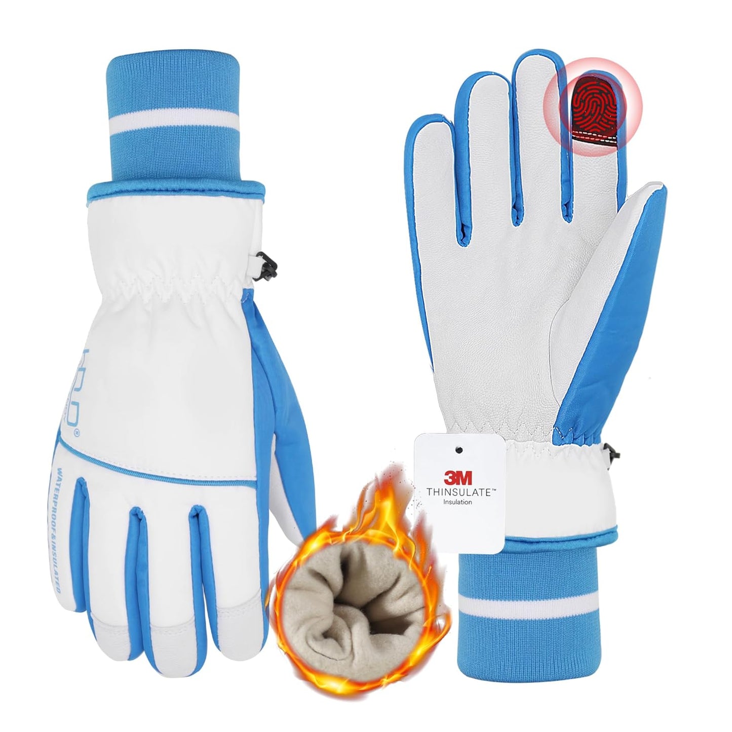 HANDLANDY Insulated Work Gloves Waterproof for Men Women, 3M Thinsulate Ski Gloves Winter Cold Weather Work Gloves Touchscreen (XSmall, White)