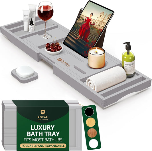 ROYAL CRAFT WOOD Premium Foldable Bathtub Tray - Expandable Bath Tray for Tub - Luxury Bathtub & Bathroom Accessories