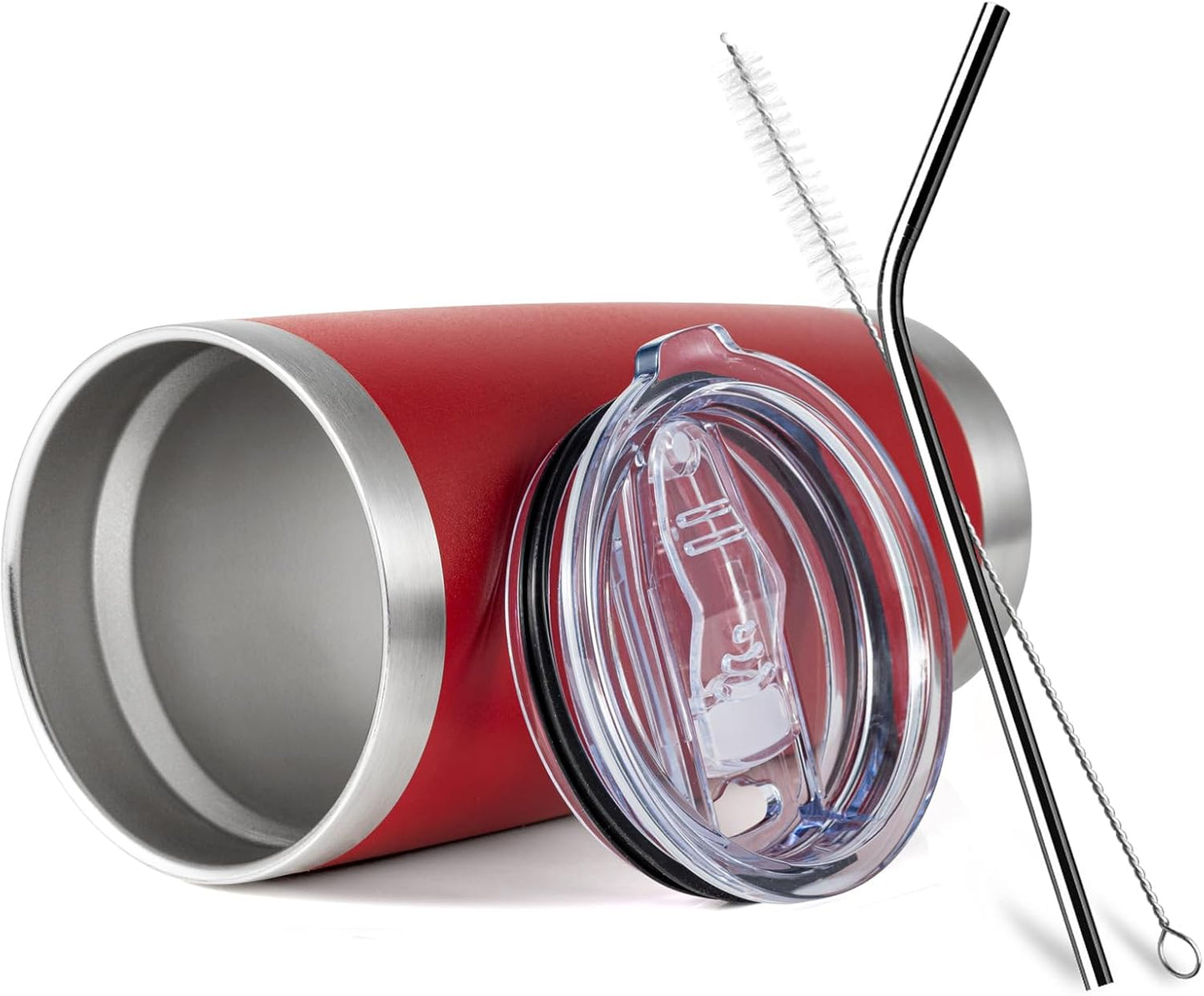 COMOOO 20oz Double Wall Vacuum Insulated Travel Mug, Stainless Steel Tumbler with Lid and Straw Durable Powder Coated Insulated Coffee Cup for Cold & Hot Drinks (red，12 pack