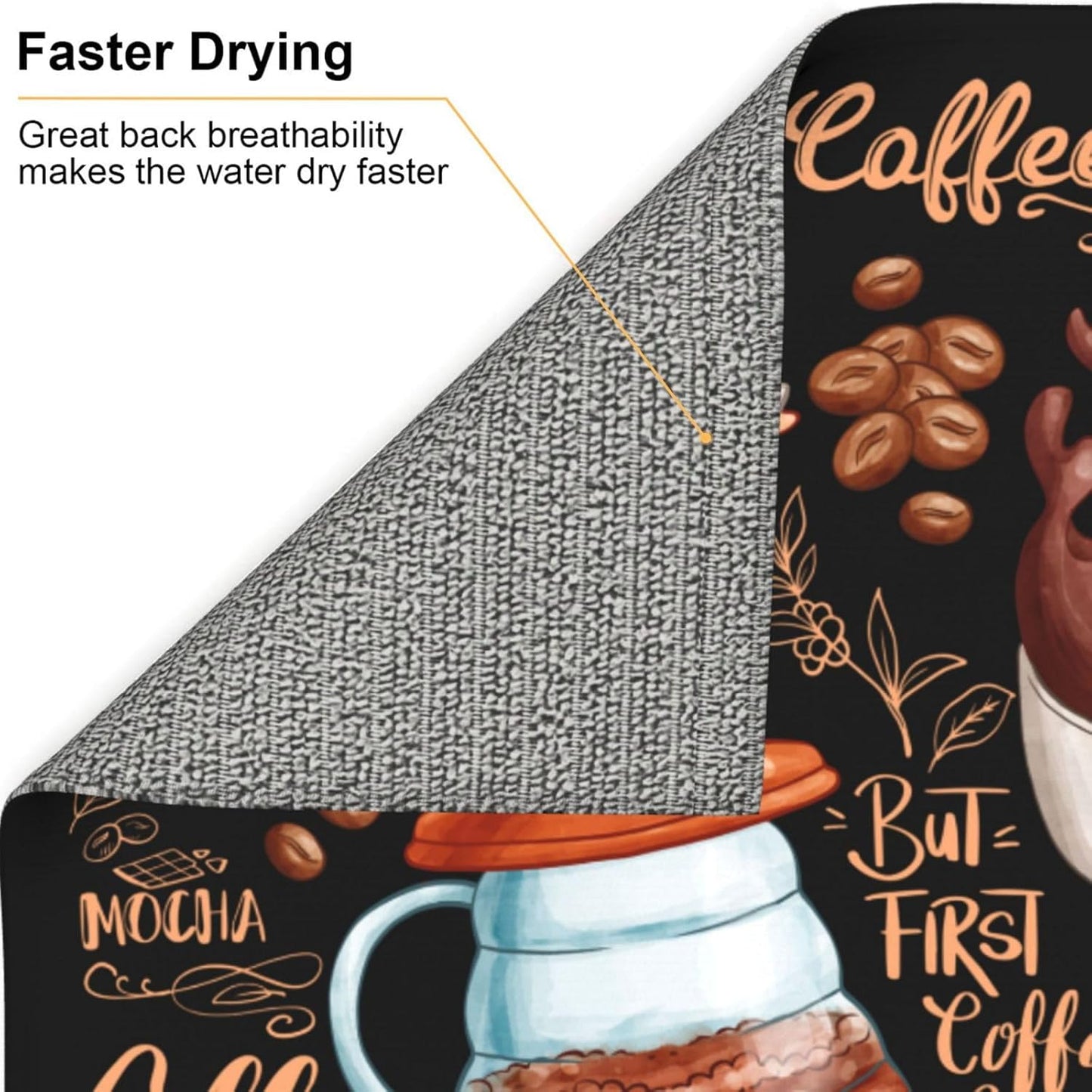 Fun Coffee Dish Drying Mat, Highly Absorbent Microfiber Kitchen Counter Pad Reusable Washable, 16*18"