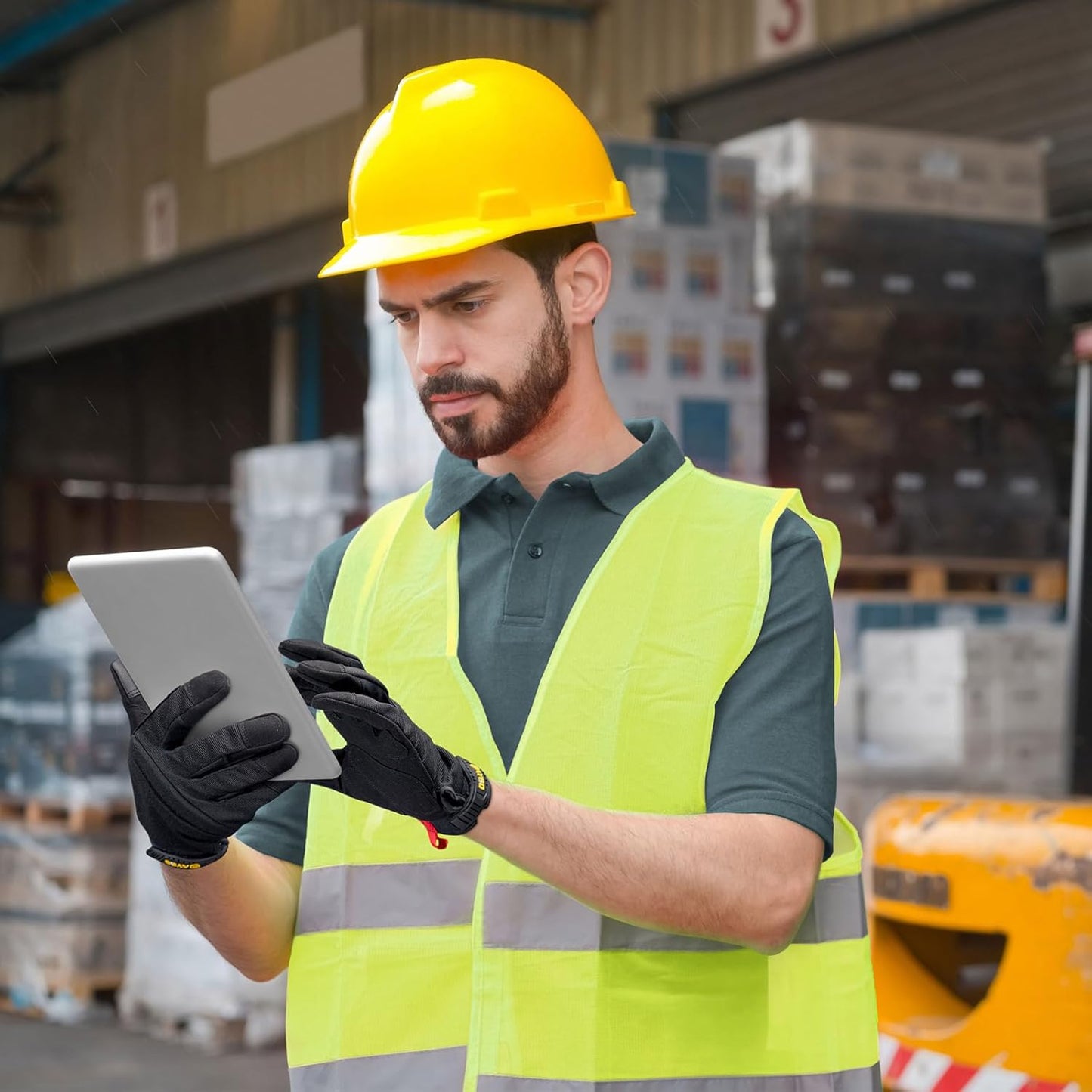 KAYGO Work Gloves For Men, KG125M Mechanic Utility Work Gloves for All Purpose, Excellent Grip, Heavy Duty, Improved Dexterity, Touch Screen,Black, 2XL