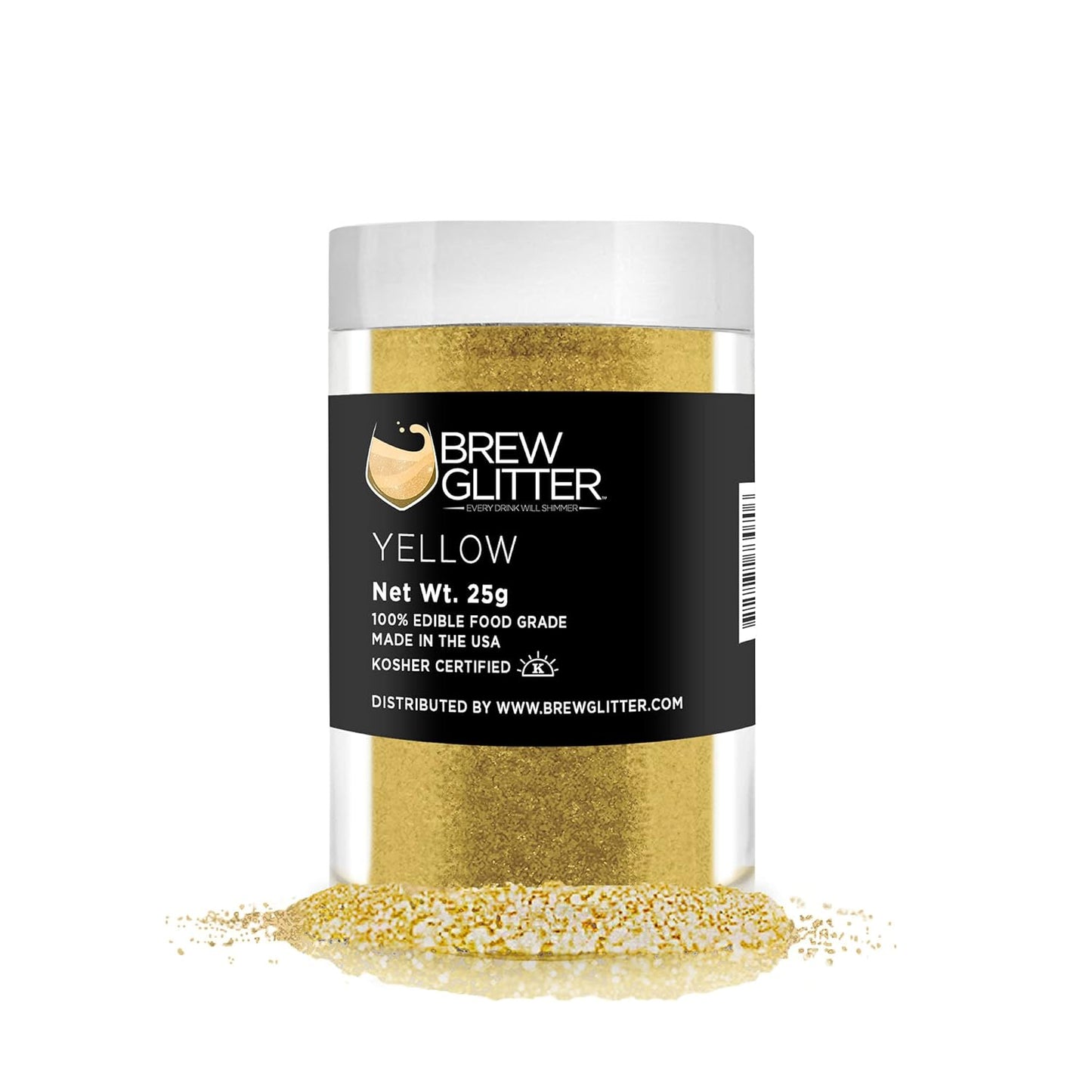 Yellow BREW GLITTER Edible Glitter For Drinks, Cocktails, Beer, Garnish Glitter & Beverages | KOSHER & HALAL Certified | 100% Edible & Food Grade | Vegan, Gluten, Nut Free (25g, Yellow)