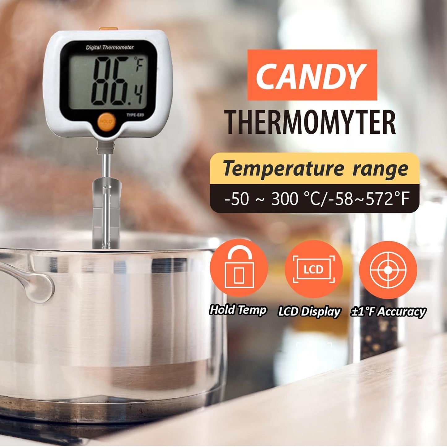 Candy Thermometer for Candy Making with Pot Clip,Best Instant Read Thermometer Digital for Cooking, Baking, Candy and Cheese Making – 10 Inch Probe, Large Rotating LCD Display, Essential Baking Tool