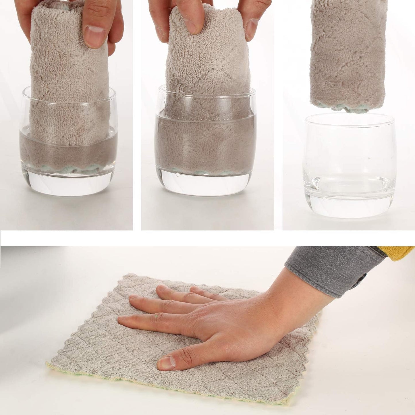 kimteny Cleaning Cloths Kitchen Towels Microfiber Washcloths Lint Free Dish Cloth Reusable Dishtowels Household Super Absorbent Fast Drying, 10"x10", Pack of 5 (Green-Grey)