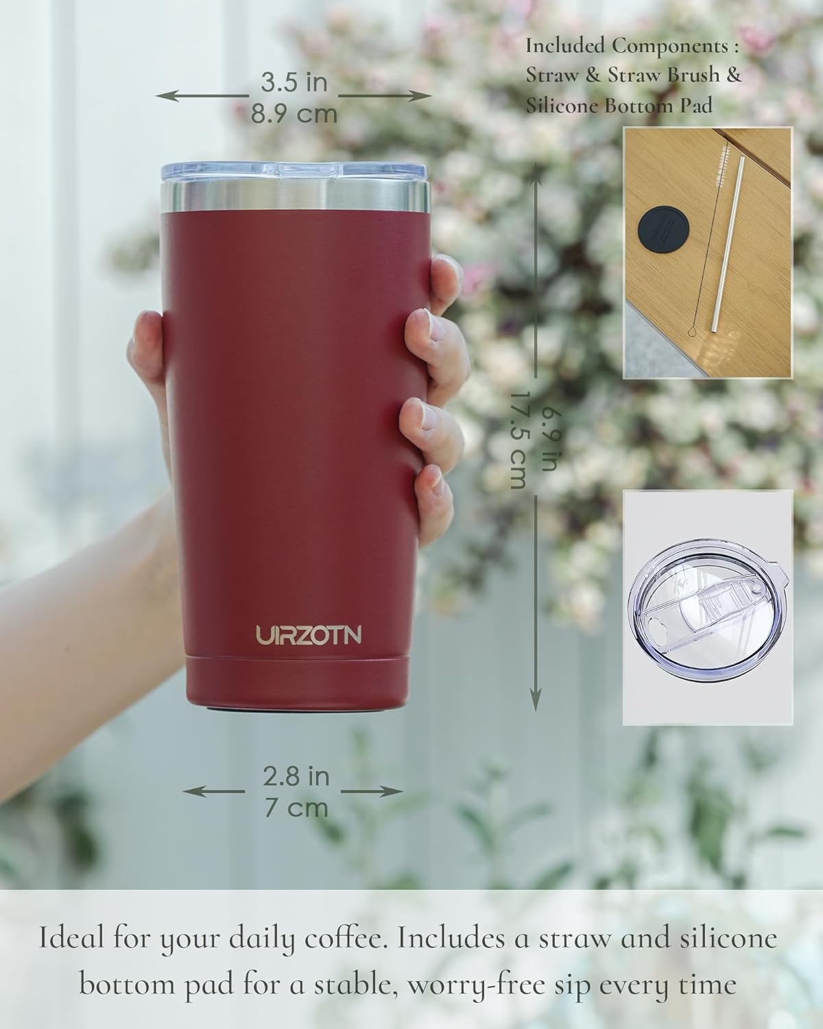 Travel Coffee Tumbler 20oz, Leakproof Travel Coffee Mug with Lid and Straw, Stainless Steel Double Wall Vacuum Insulated Tumbler for Hot/Iced Drinks (Textured Matte, Red)