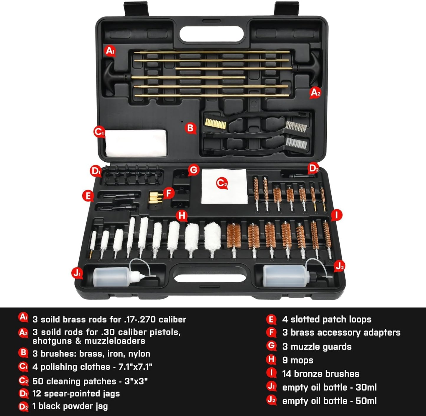 GLORYFIRE Gun Cleaning Kit Universal for Guns, Gun Brushes for Pistol, Handgun, Shotgun, Elite Brass Rods and Wire Rope, Hunting Gear Gun Accessories for Men
