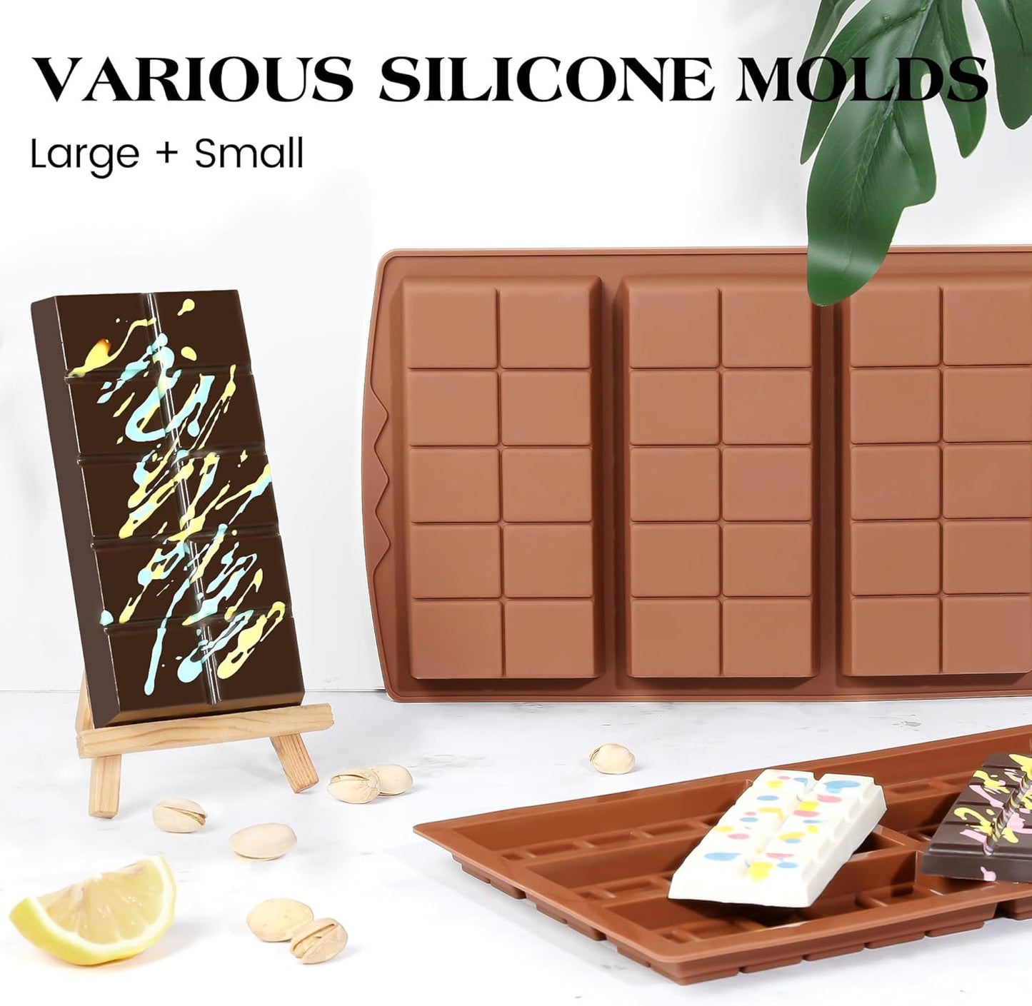2 Pcs Dubai Chocolate Bar Mold Deep Stuffed Silicone Molds for Filling Knafeh Pistachio Chocolate Bar Large Thick Candy Bar Molds Break Apart (10 Snap）