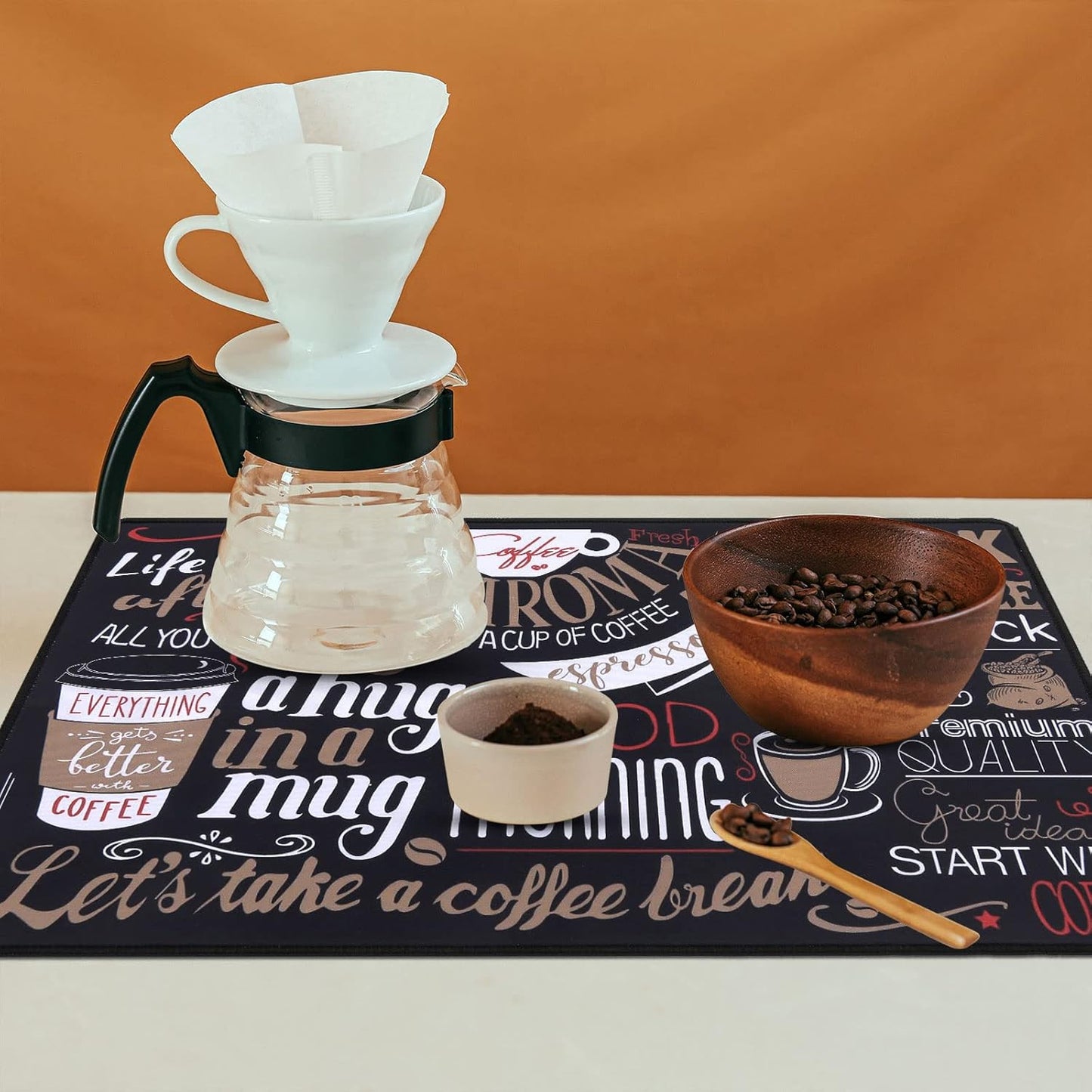 SHACOS Coffee Mat 2-Pack 12x19 inch Absorbent Non Slip Rubber Coffee Maker Mat for Countertop Bar Accessories Espresso Heat Resistant, Black Red