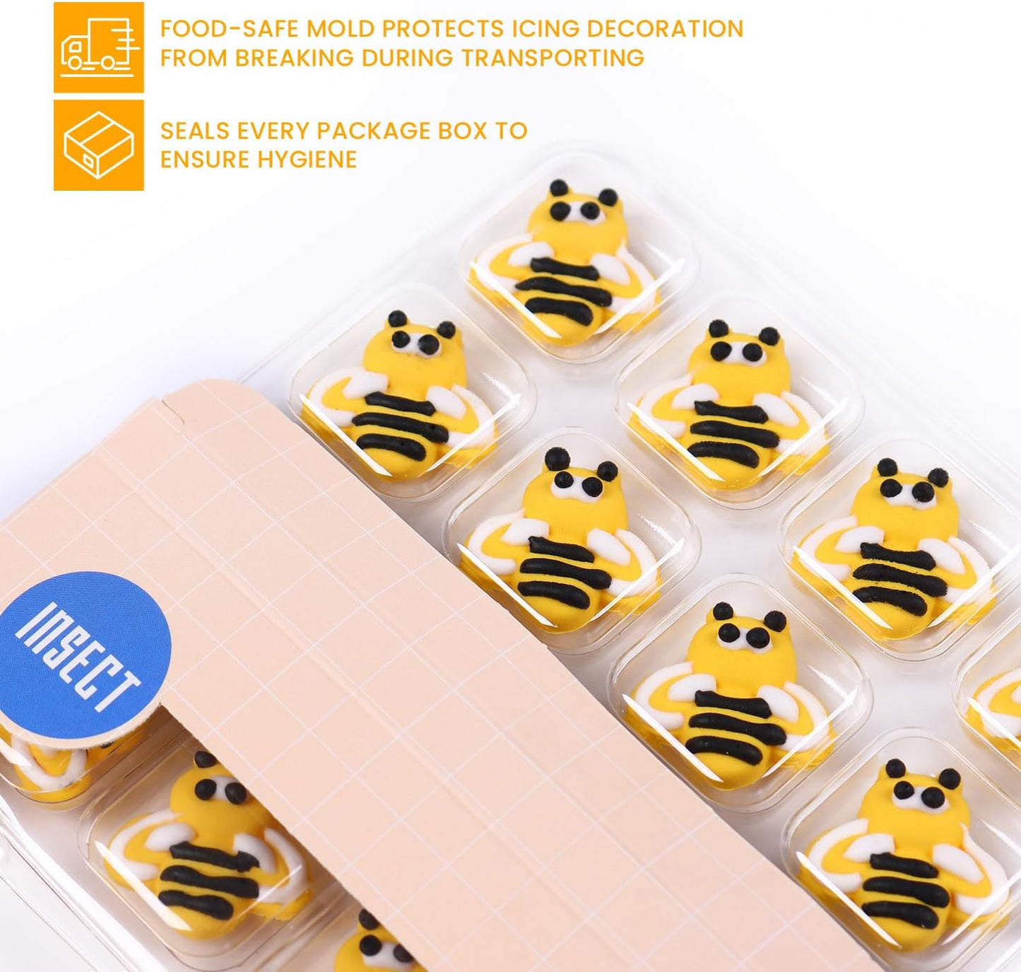 Edible Bees Cake Decorations, 16 pcs Bee Cake Decorations, Edible Bee for Cupcakes, Ice Cream, Waffles, Cookies, Cake, Macaron