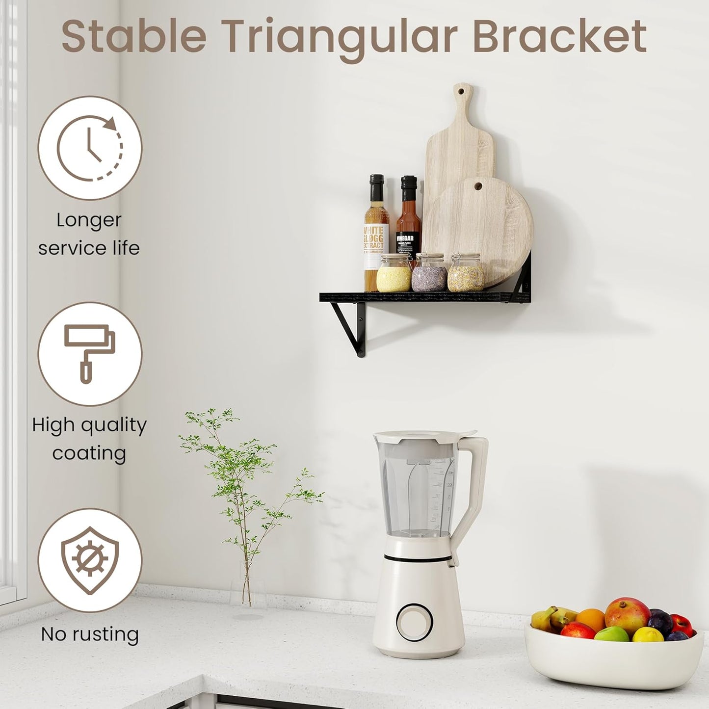 Dreamland Deep Floating Shelves for Wall, 16W x 8D Wall Mounted Shelves Set of 2, Floating Shelves Bedroom with Sturdy Metal Brackets for Living Room, Bathroom and Kitchen, Black