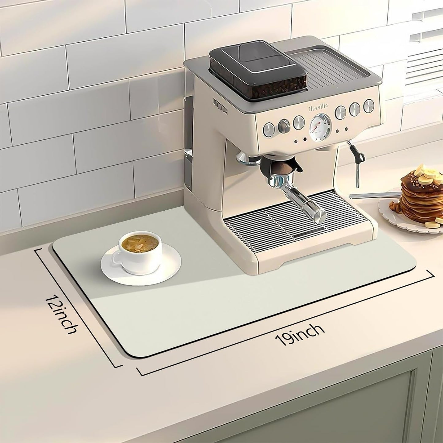 Bloss Coffee Mat, Super Absorbent Dish Drying Mat, Coffee Bar Mat, Kitchen Counter Mat, Hide Stain Rubber Backed Dish Drying Pad(12.2"x19.7", Off White)
