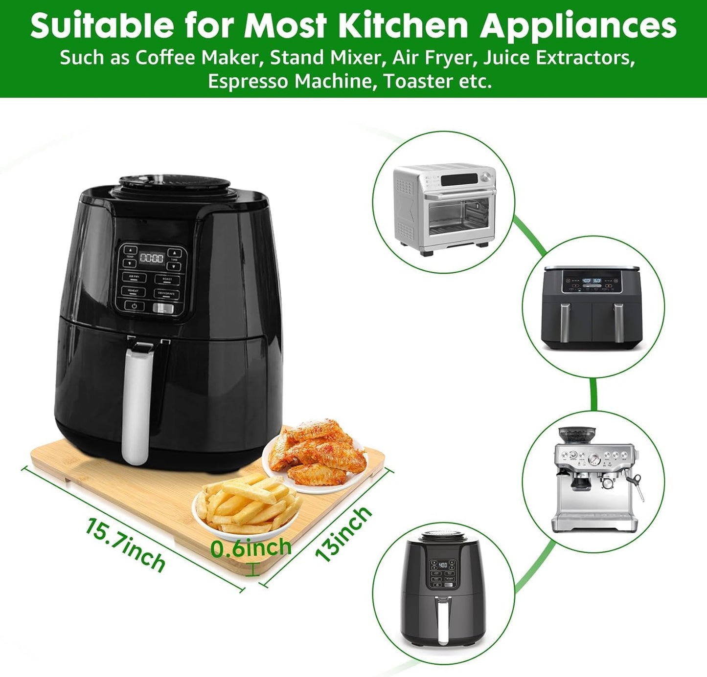 Appliance Slider 360° Rolling Tray for Coffee Maker Bamboo Coffee Pot Slider Tray for Countertop Rotation Sliding Tray with Wheels, Appliances Mat Easily from Under The Cabinet Natural(15.7"×13")