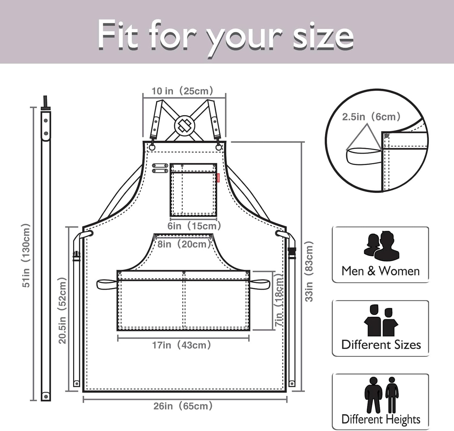 5 Pack Kitchen Apron, Work Apron, Canvas, Multiple Pockets, Gardening, Painting, BBQ, Artist, Carpenter, Sizes M to XXL, Grey