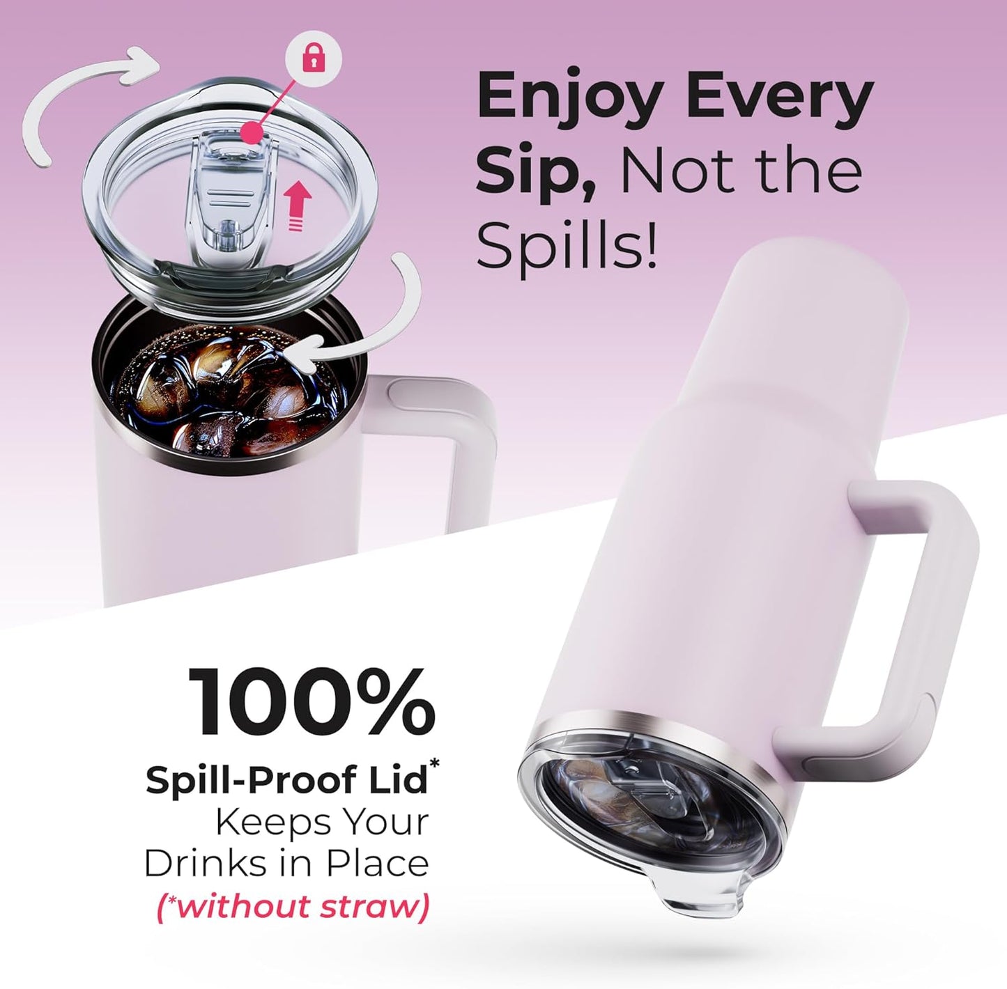 40 oz Tumbler With Handle and Straw Made of Stainless Steel - Double Wall Vacuum Insulated Tumbler With Lid - Sweat Proof Easy Grip, BPA-Free, Dishwasher Safe Tumbler (Orchid)