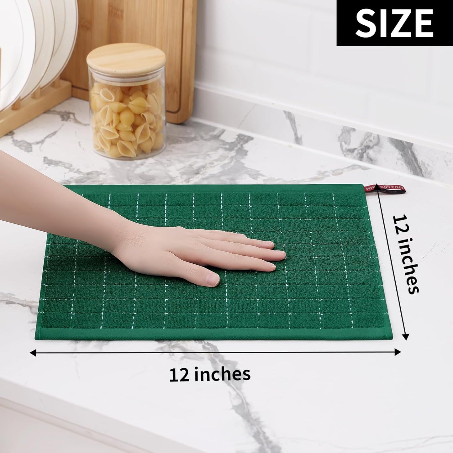 Homaxy 100% Cotton Terry Kitchen Dish Cloths, Ultra Soft and Absorbent Dish Towels for Kitchen, Perfect for Drying and Washing Dishes, 8 Pack, 12 x 12 Inches, Dark Green