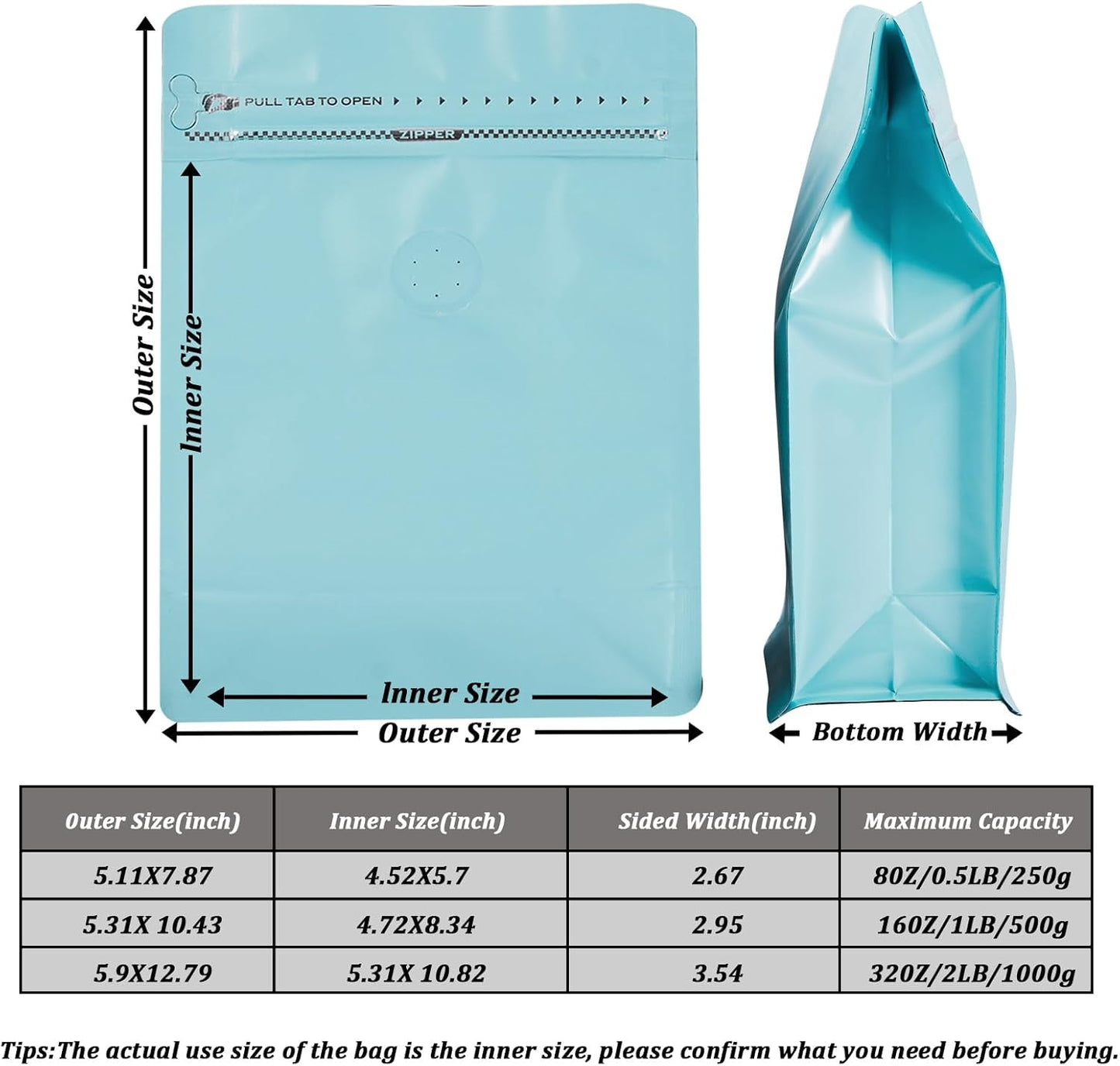 Coffee Bags with Valve (50 PCS,16oz/1lb) Blue High Barrier Aluminum Foil Flat Bottom Standing Coffee Beans Storage Packaging Bags, Reusable Heat Seal Side Zipper Pouches for Small Business and Home