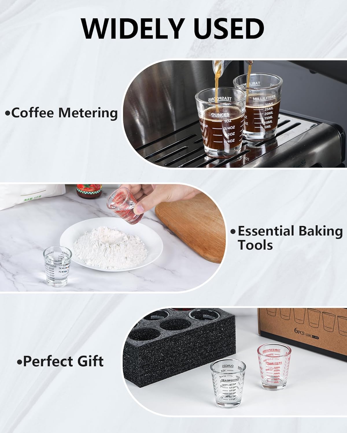 Shot Glasses Measuring Cup Set 6 Pack Espresso Shot Glasses Liquid Heavy Glass 26-Incremental Measurement 1 OZ, 2 TBS, 6 TSP, 30 ML Kitchen Tools