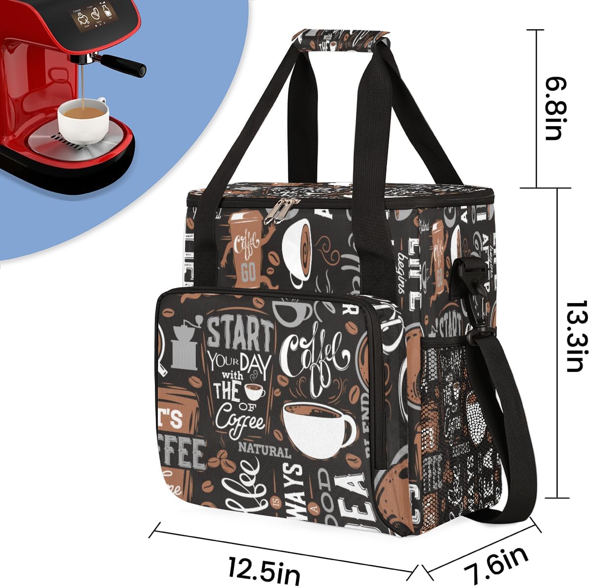 cfpolar Coffee Maker Storage Bag, Waterproof Travel Carrying Storage Tote Bag Organizer Case, Compatible with K-Mini or K-Mini Plus, And Suitable for Other Accessories， With Pockets for K-Cup Pods