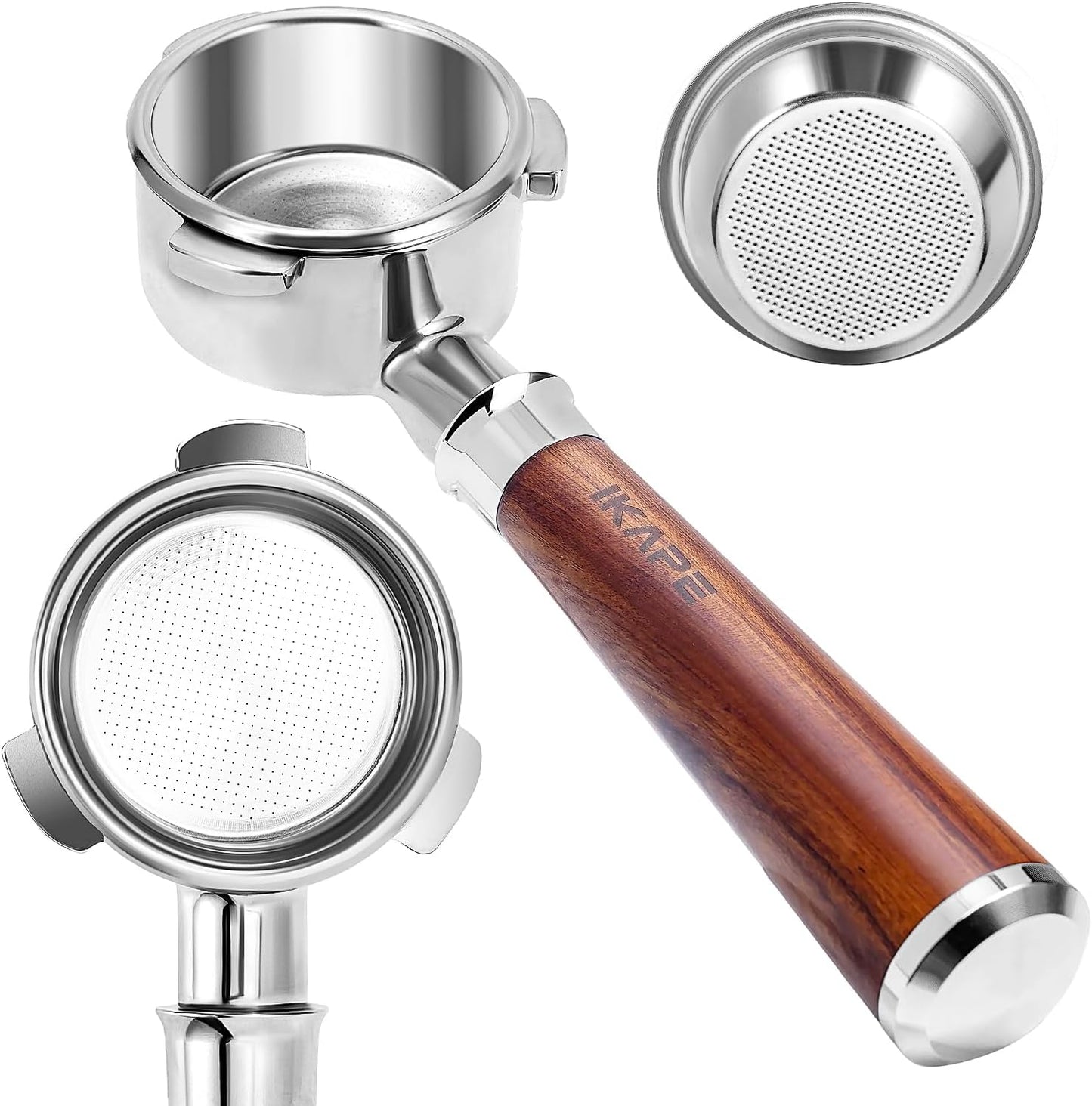 IKAPE Coffee Products, 54mm Bottomless Naked Portafilter Compatible with 54mm Breville Barista Series BES870/880 Machine & Solis Barista Machines (Included 16g Capacity Filter Basket)