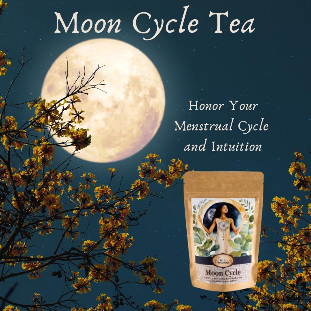 Organic Moon Cycle Herbal Tea for Period Support, Herbal Supplement to Bring Hormonal Harmony to Your Feminine Cycle with Mugwort, Red Raspberry Leaf, Chamomile, 3 oz Bag