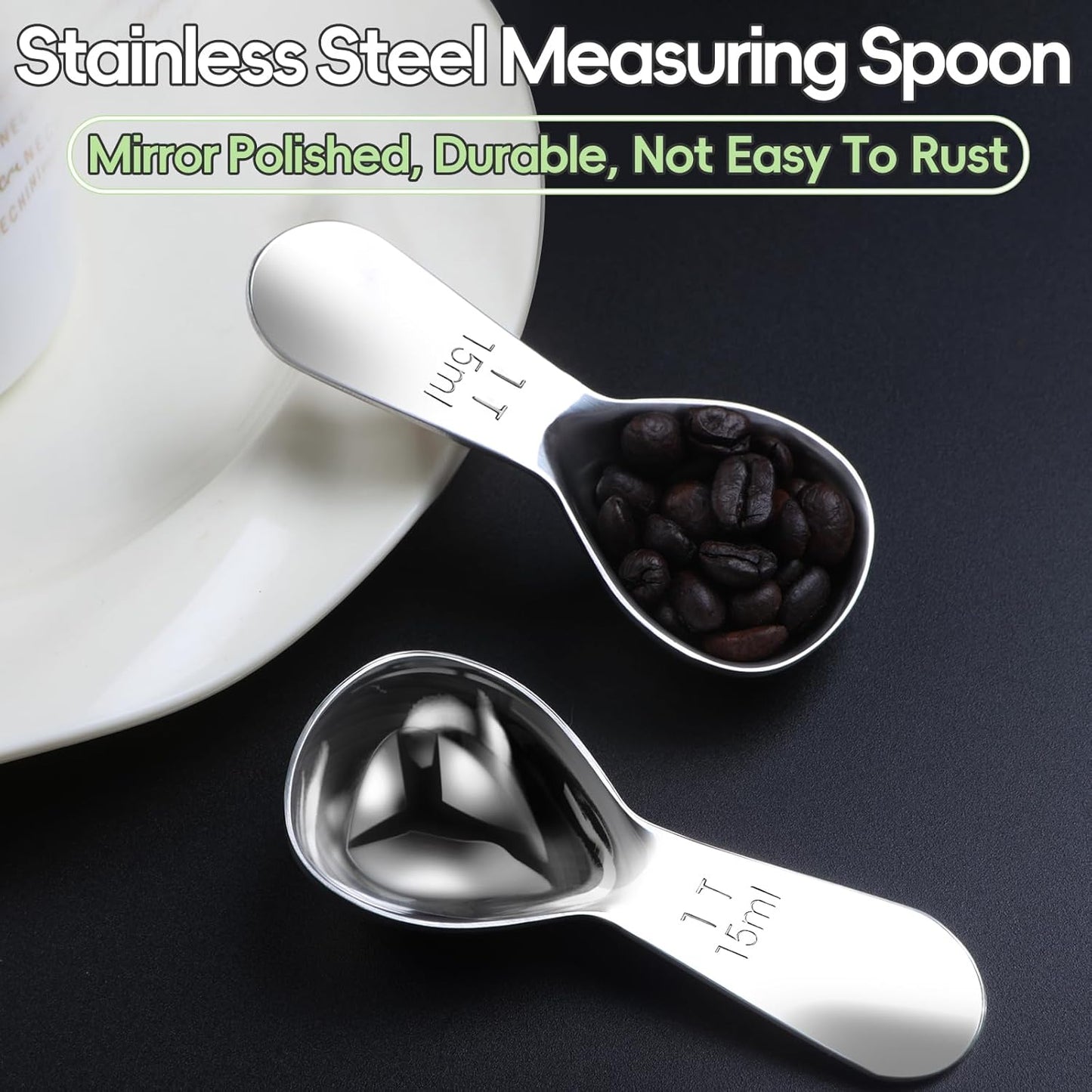 Coffee Scoop 1 Tablespoon Scoop Measuring Spoon for Ground Coffee 2 Pieces,Stainless Steel Small 1 Tbsp Coffee Spoons Measure Protein Powder Suger Bean,Short Handle Fits into Canisters.(1TBSP(15ML*2)