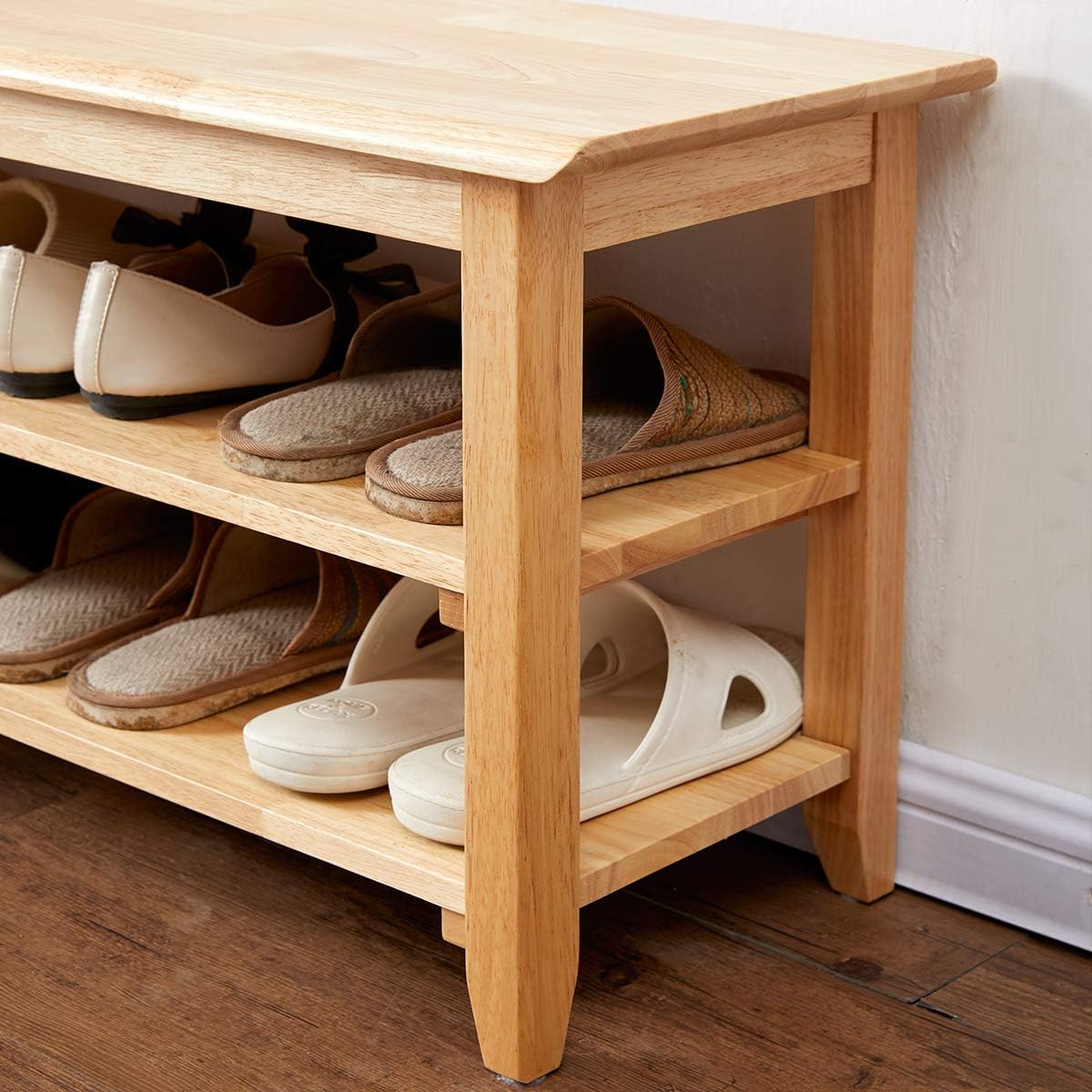 XKZG Storage Bench Wooden Shoe Rack Bench Simple Style Wood Entryway Bench (Natural,31.5")
