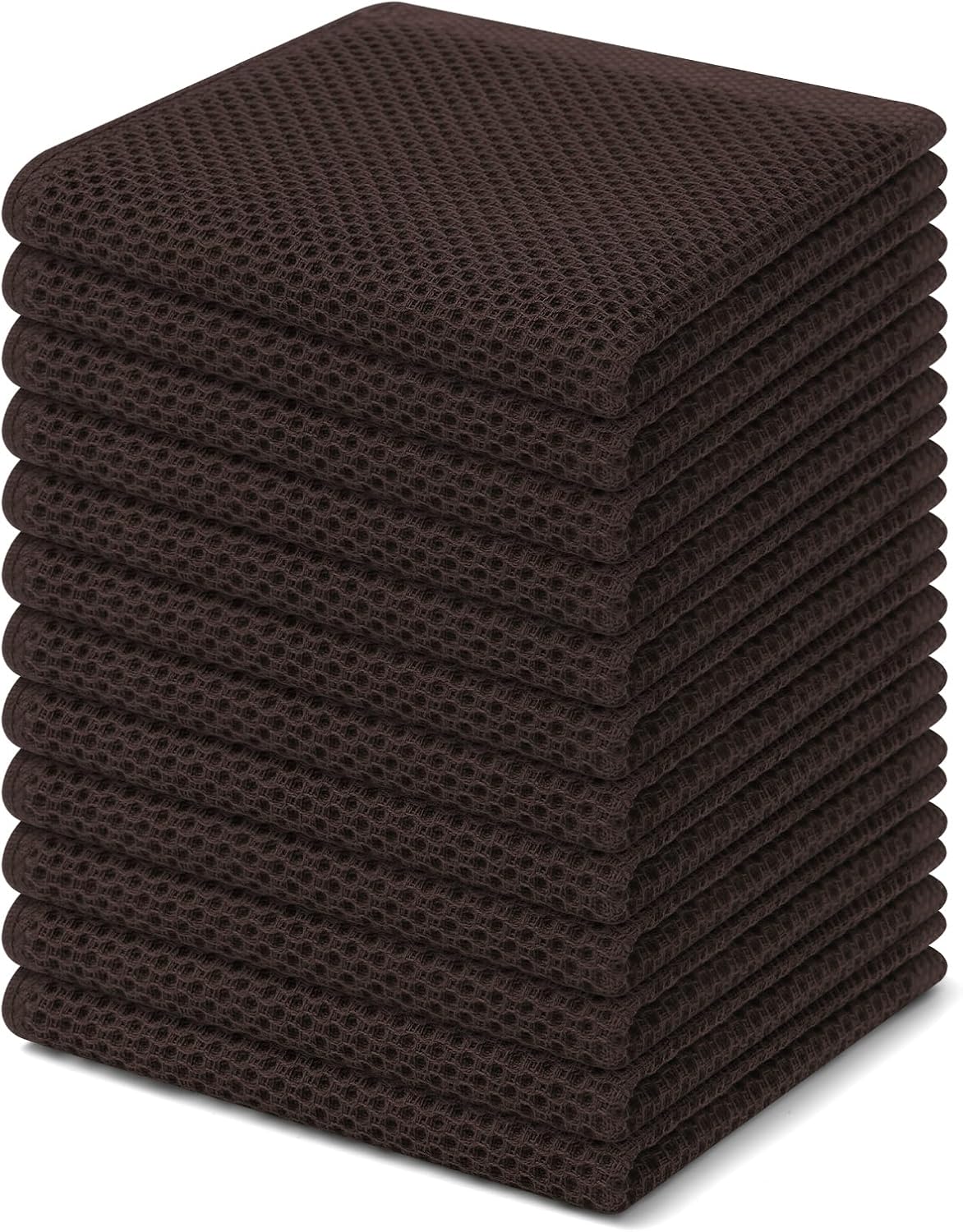 Kitinjoy 100% Cotton Kitchen Dish Cloths, 12 Pack Waffle Weave Ultra Soft Absorbent Dish Towels for Drying Dishes Quick Drying Kitchen Towels Dish Rags, 12 X 12 Inches, Dark Brown
